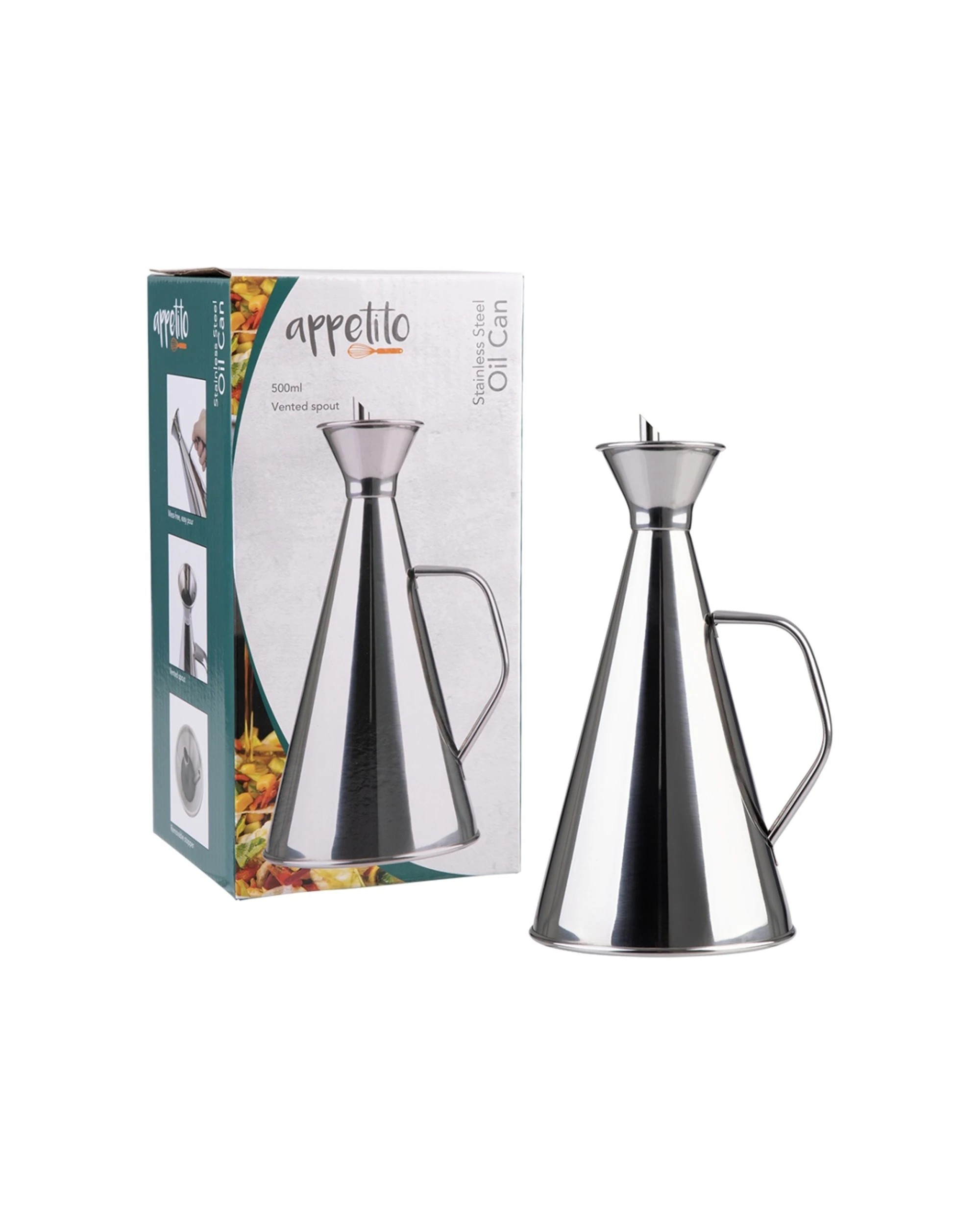 3 Appetito Durable Stainless Steel Oil Can With Vented Spout 500ml - Silver, 3 of 7
