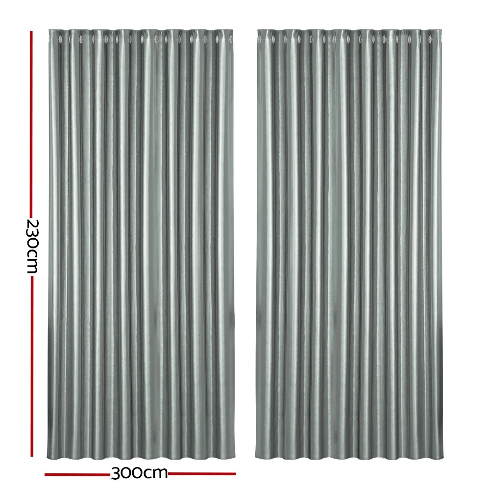 2 Artiss 2X Blockout Curtains Eyelet 300x230cm Shine - Grey, 2 of 6