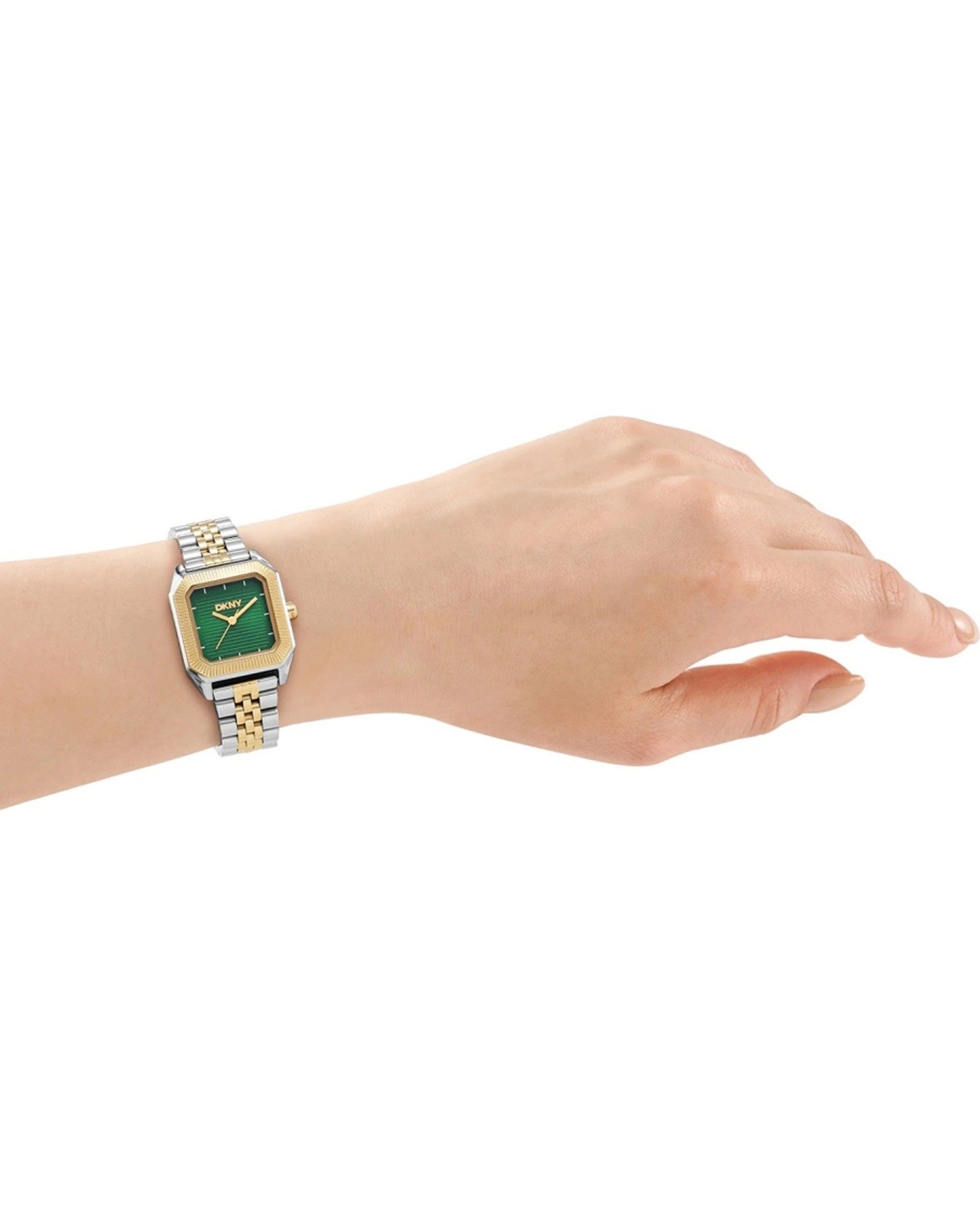4 DKNY Signature Shape Women's Gold Silver Two-Tone Watch Green Dial 27x34mm, 4 of 4