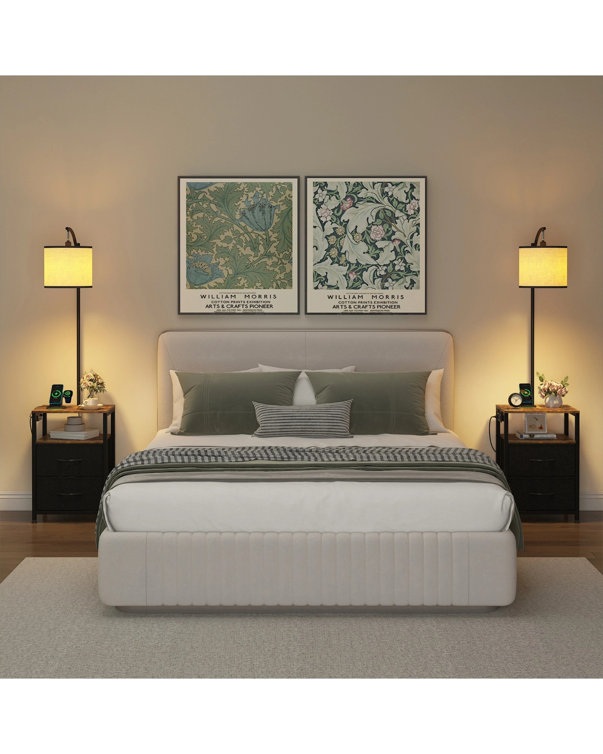 5 Advwin LED Side Table w/ Floor Lamp & 2 Drawers Nightstand with Charging Station - Black, 5 of 9