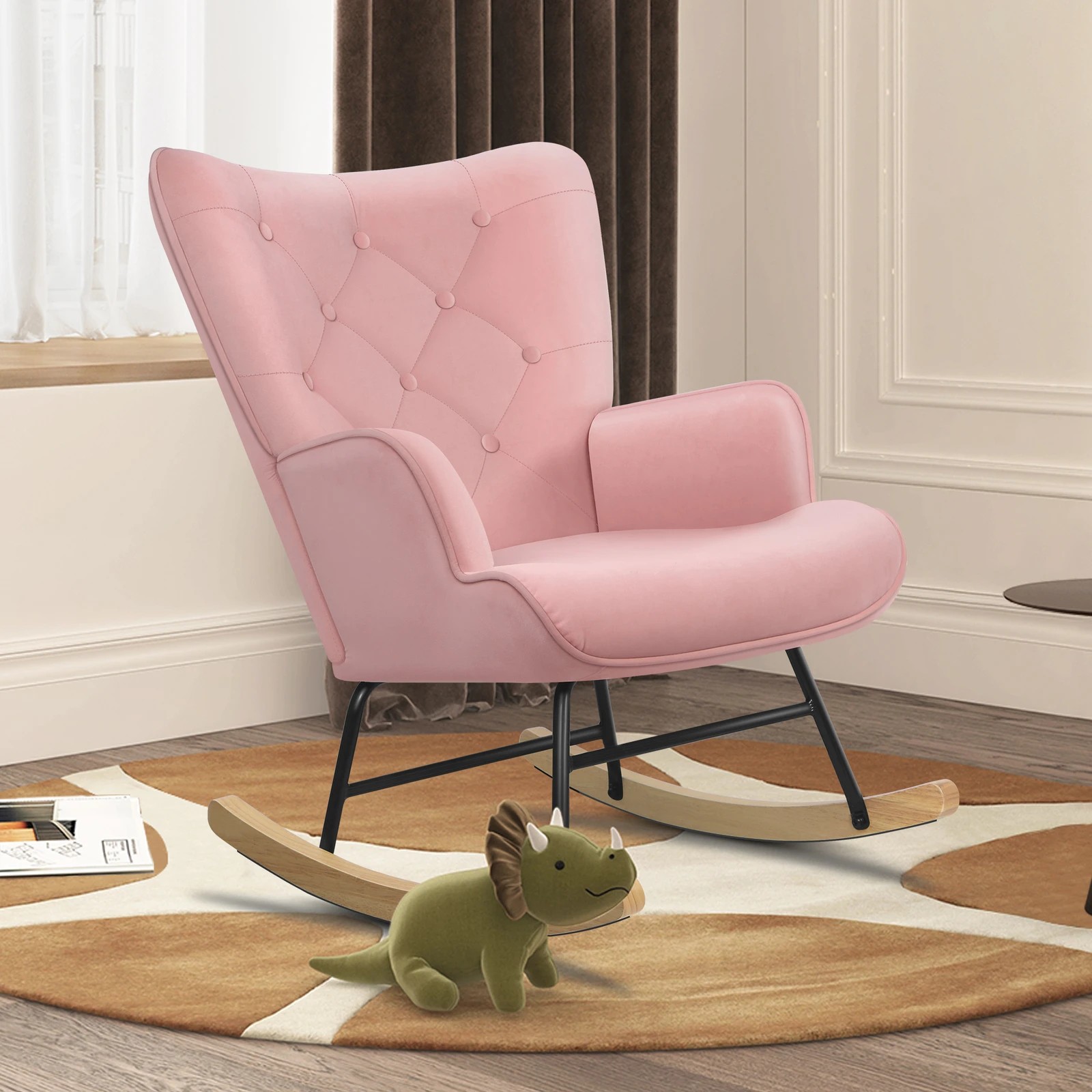 6 Alfordson Rocking Chair Armchair Accent Feeding Chair Lounge Tufted Sofa - Pink, 6 of 10
