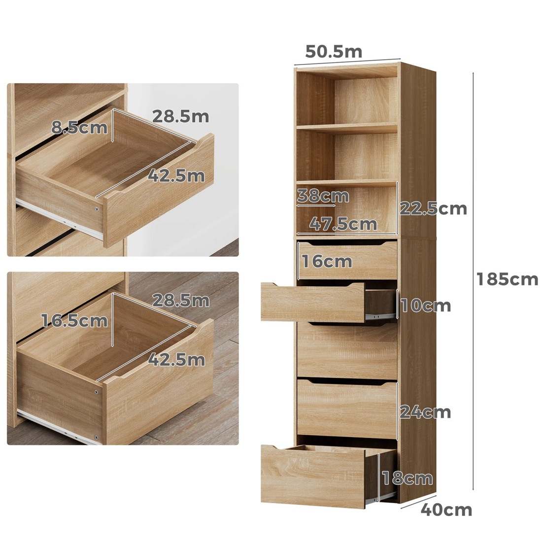 9 Alfordson Wardrobe Clothes Storage Cabinet Closet Organizer 5 Drawers - Wood, 9 of 10