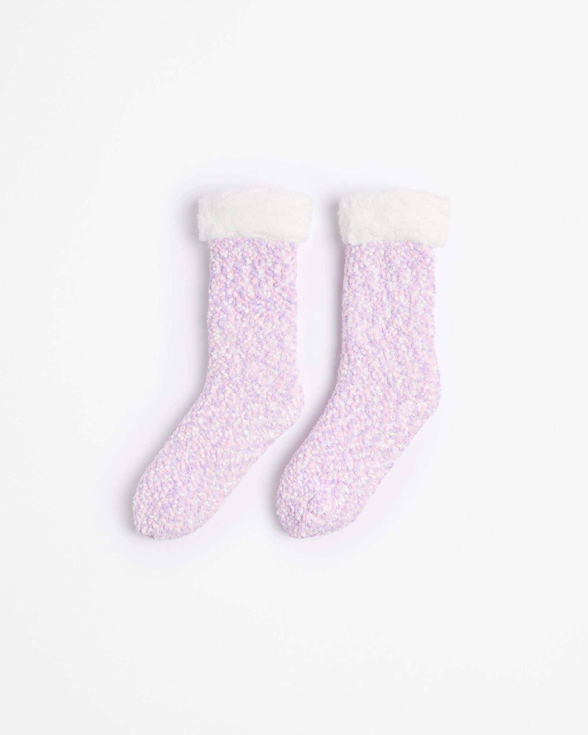 1 Target Woman Pom Pom Sherpa Lined Crew Home Socks PURPLE, 1 of 3