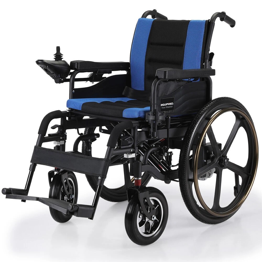 1 Equipmed PowerCruise DualSmart Foldable Electric Wheelchair - Matte Black/Blue, 1 of 1