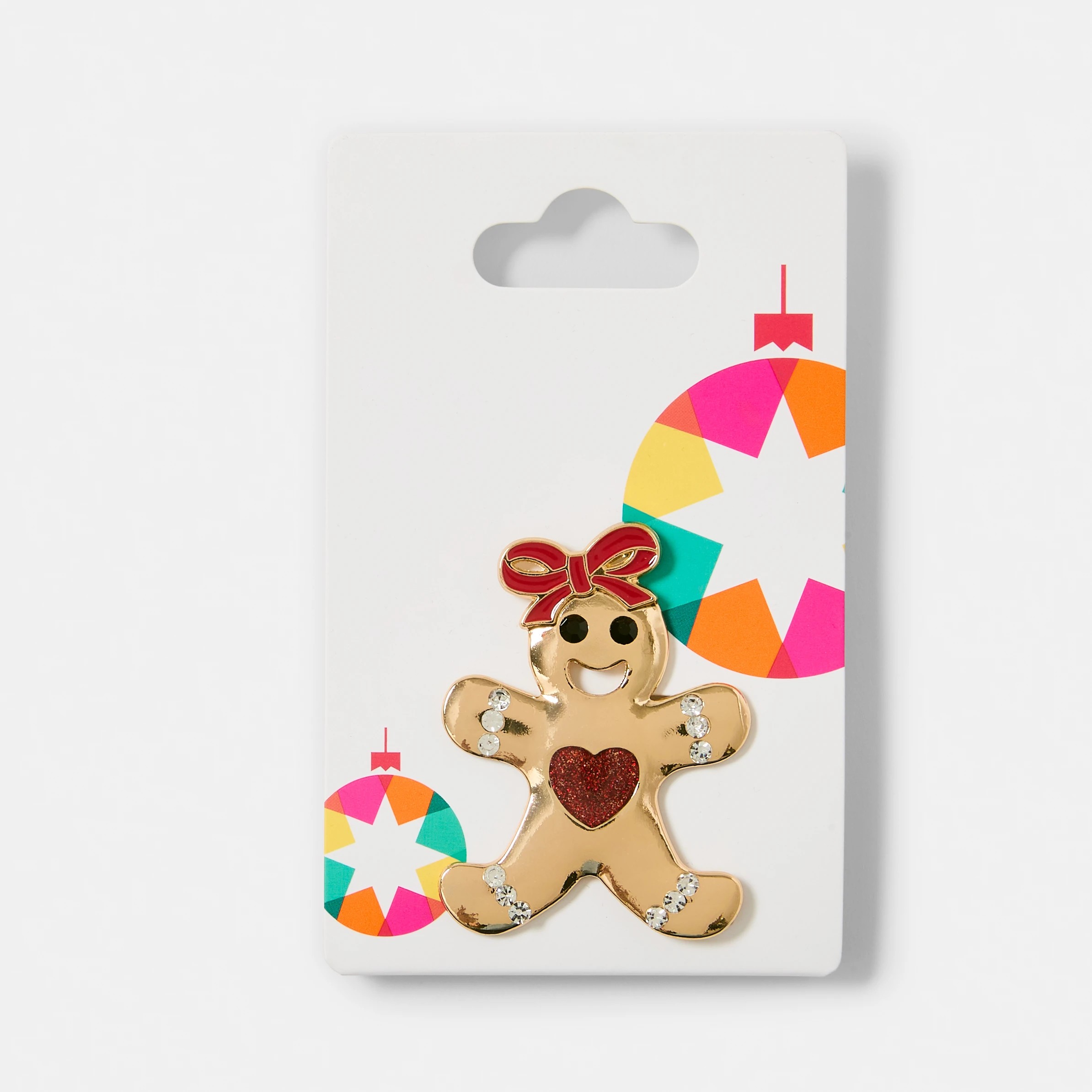 6 Christmas Gingerbread Brooch - Gold Tone and Red, 6 of 6