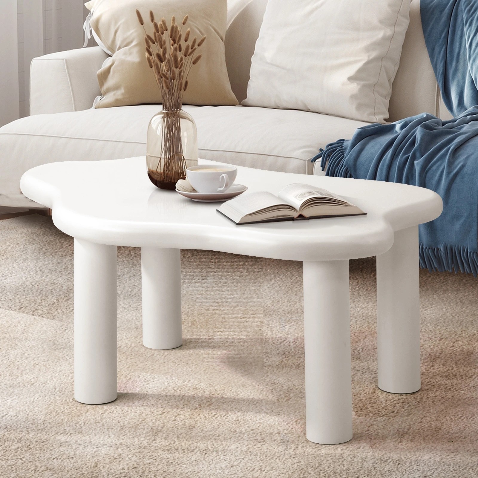 2 Oikiture Coffee Table Side Tables Sofa Cafe Desk Cloud Irregular
 - White, 2 of 10