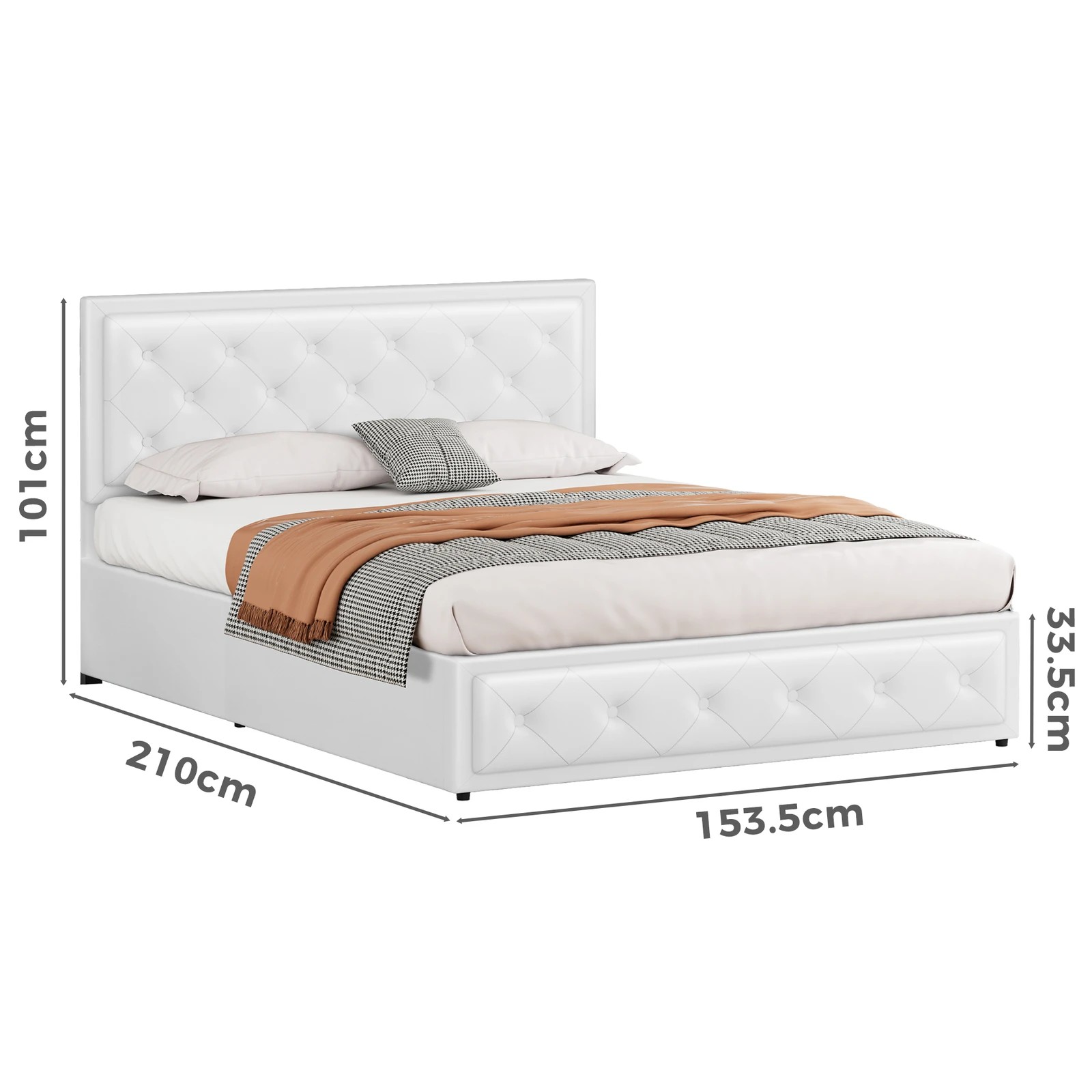 9 Alfordson Bed Frame Queen Size Gas Lift Storage Mattress Base Leather Dinana - White, 9 of 10