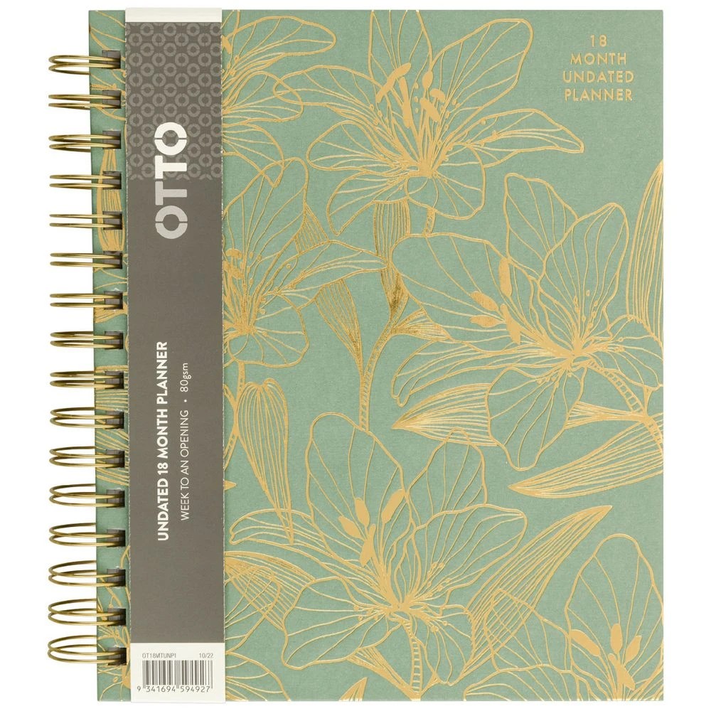 1 Otto 18 Month Undated Planner Gold Flowers, 1 of 8