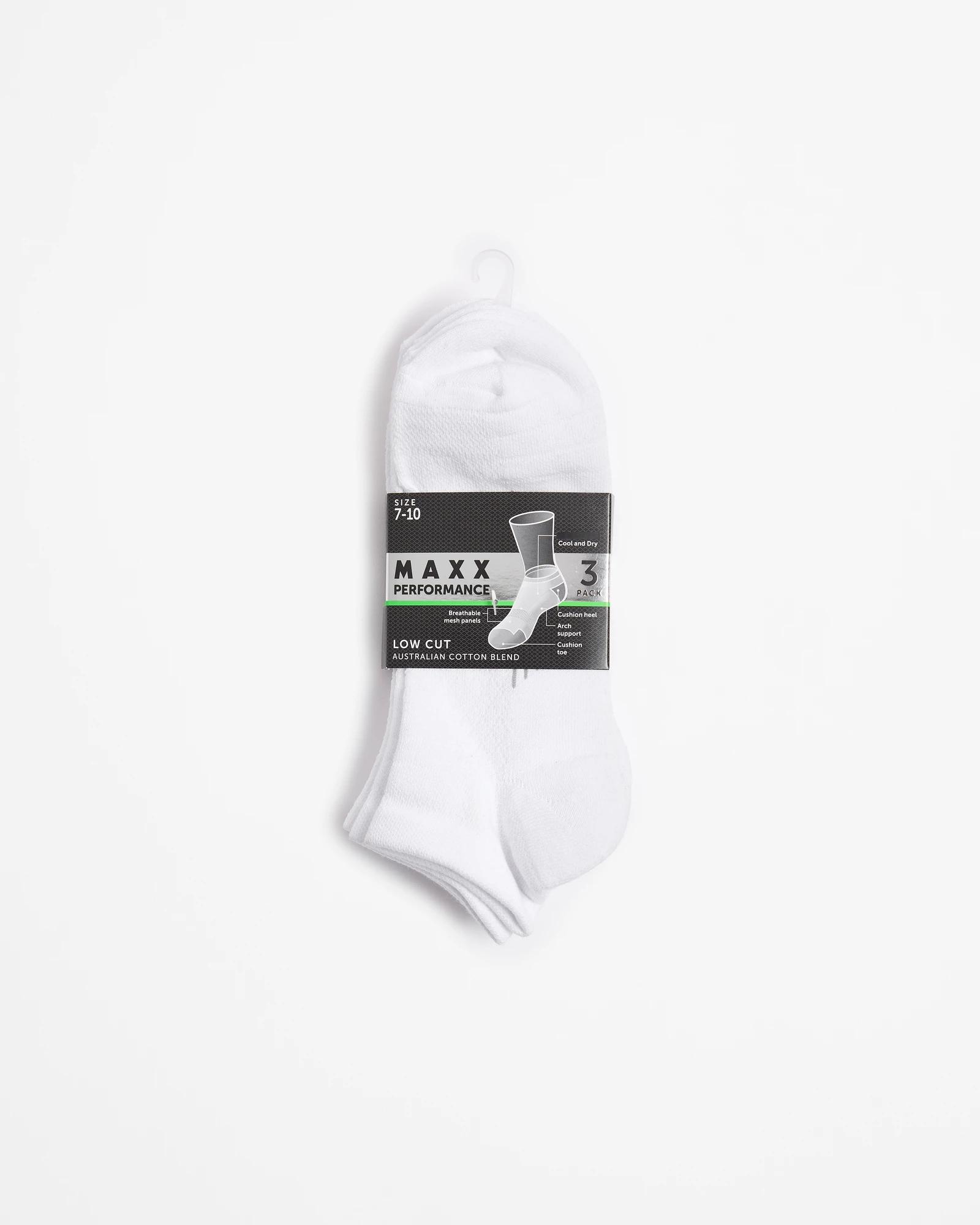 3 Australian Cotton Blend 3 Pack Performance Low Cut Socks - Maxx WHITE, 3 of 3
