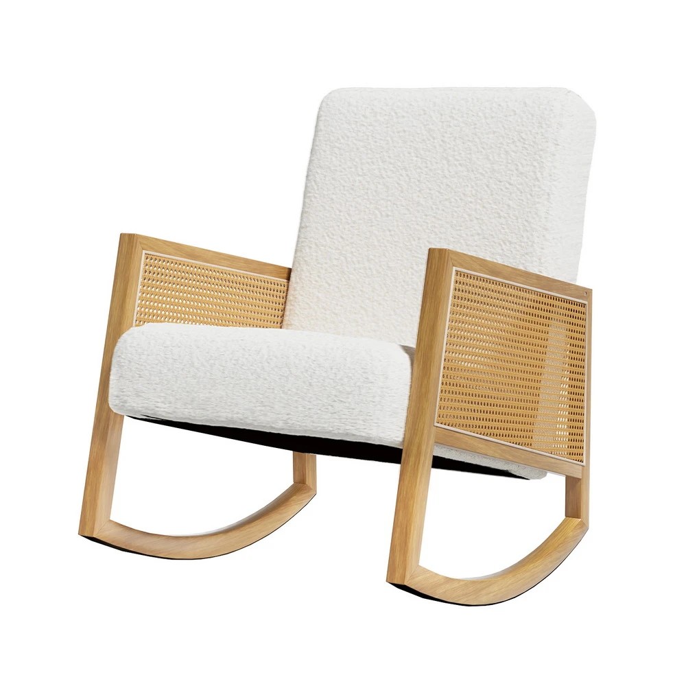 1 Artiss Armchair Rocking Chair Boucle Rattan - White, 1 of 6