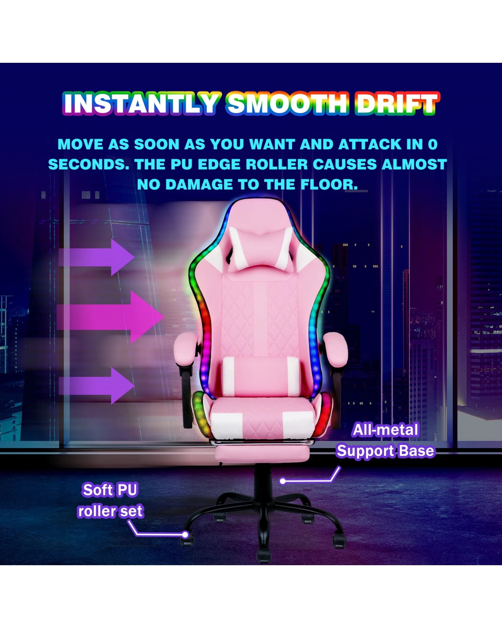 6 Advwin Gaming Chair With Massagers And LED Lights, Executive Office Chair With 135° Recline, Racing Computer Chair, 6 of 9