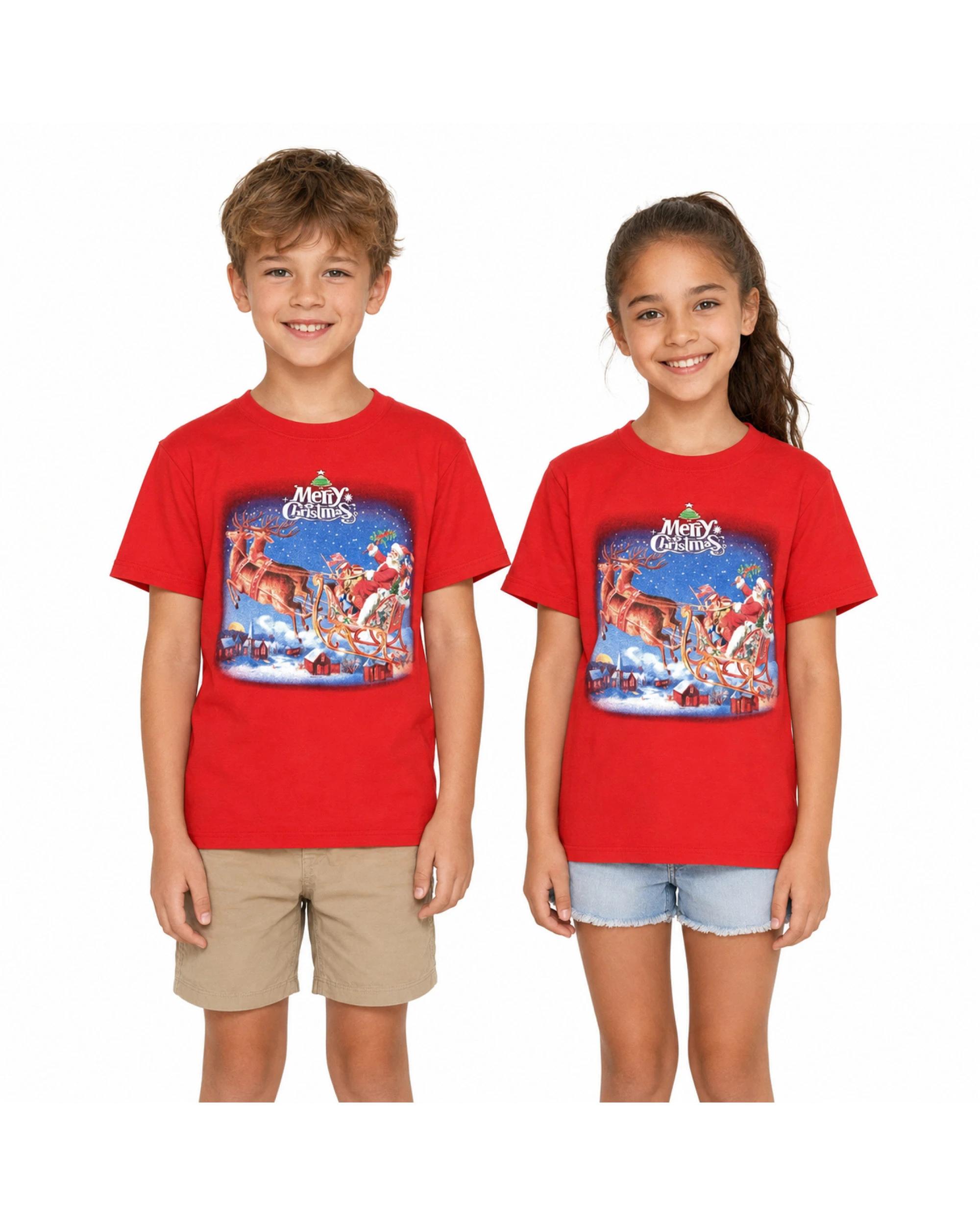 1 BR Home Kids 100% Cotton Christmas T Shirt Santa Party Costume RED, 1 of 2