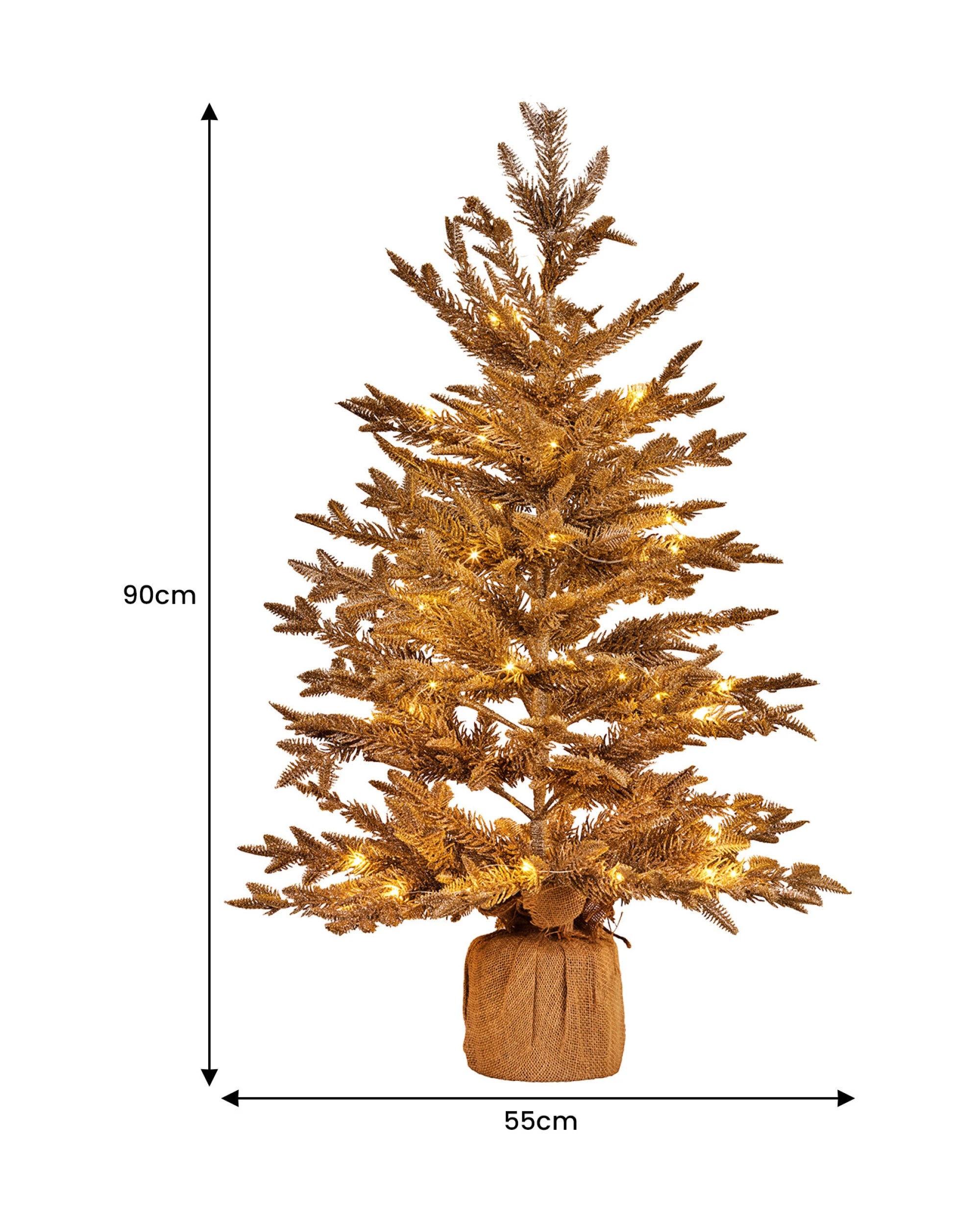 3 Christabelle 3ft Christmas Tree With Lights - Gold Fir In Hessian Base, 3 of 6