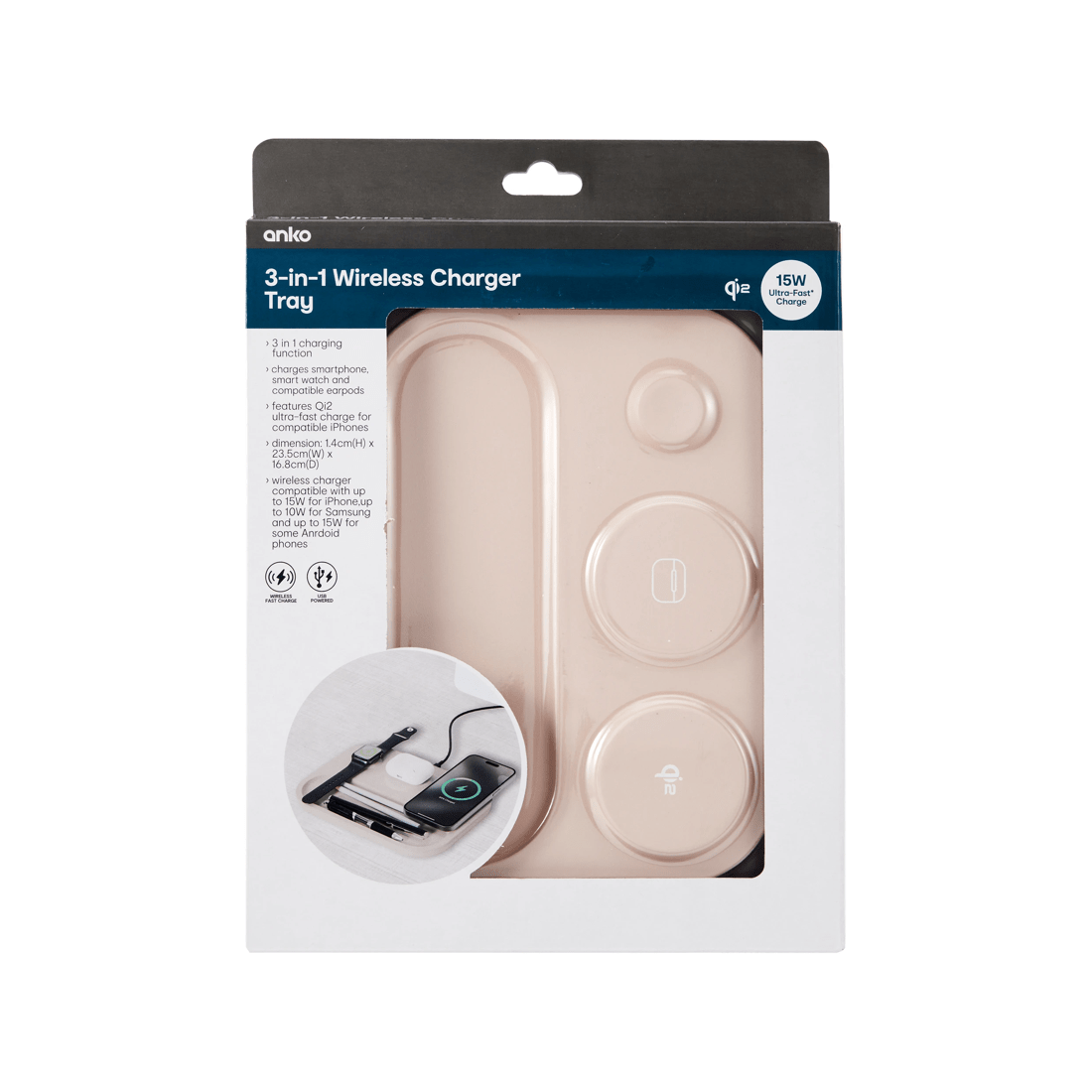 8 3-in-1 Wireless Charger Tray - Beige, 8 of 9