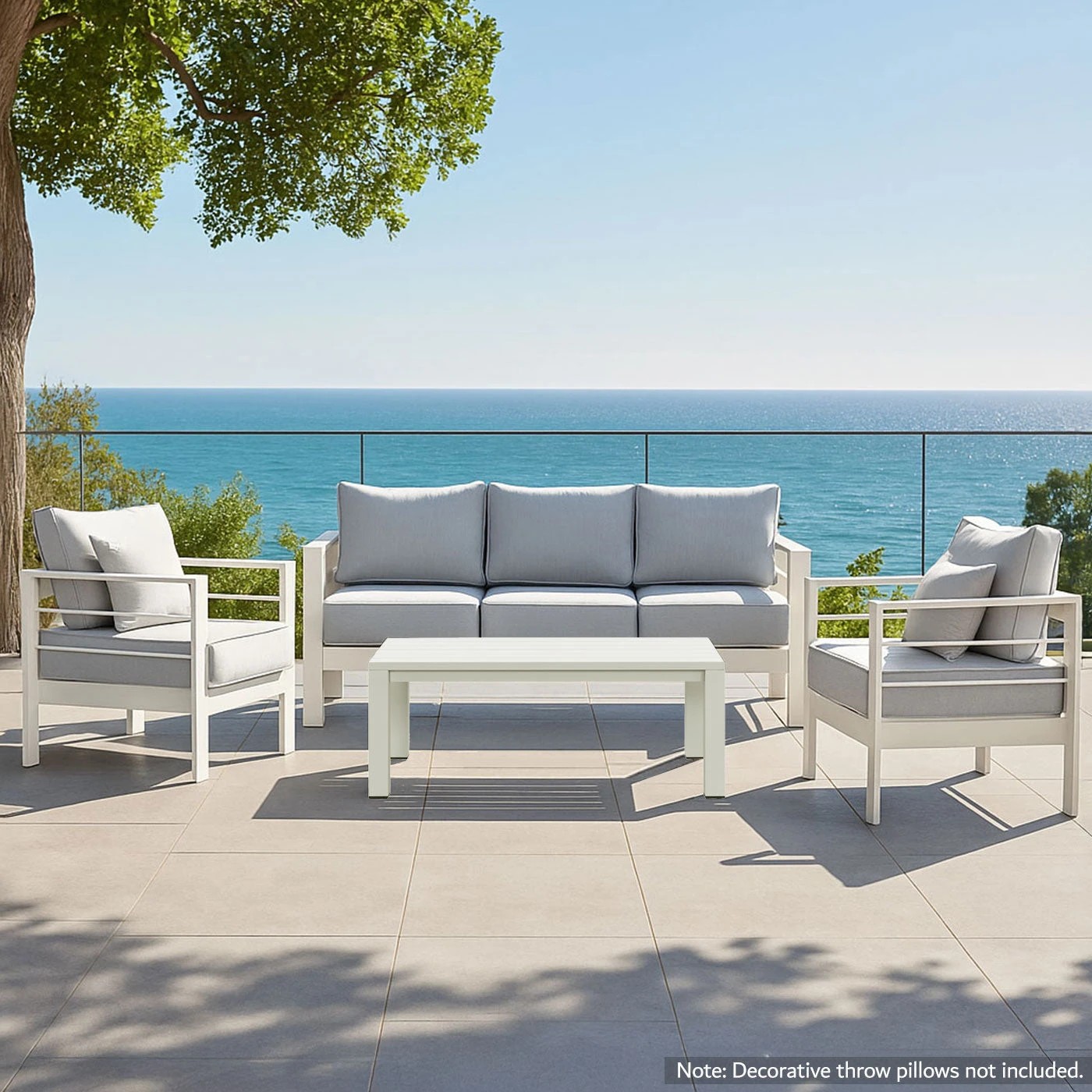 1 Moda Living Paris 5 Seater White Aluminium Sofa Lounge Set - Light Grey Cushion - White, 1 of 9