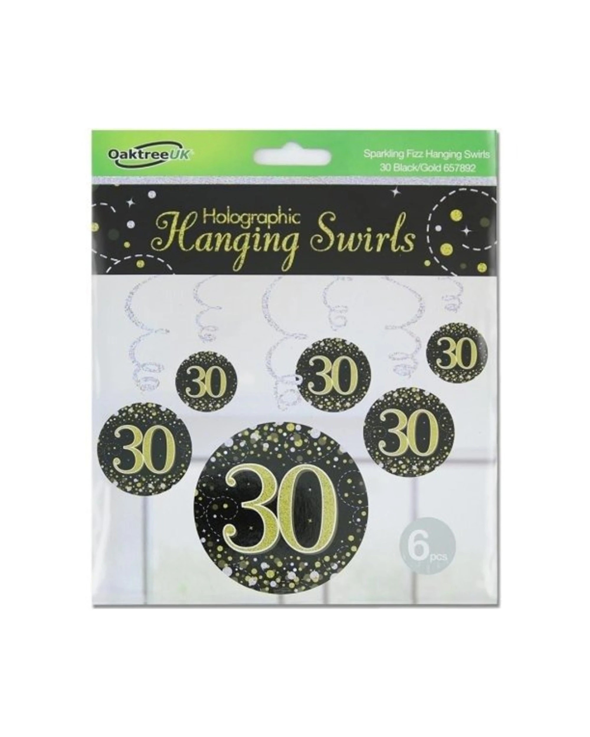 1 Alpen 6pc Sparkling Fizz Hanging Swirl Decor 30th Birthday - Black, 1 of 1