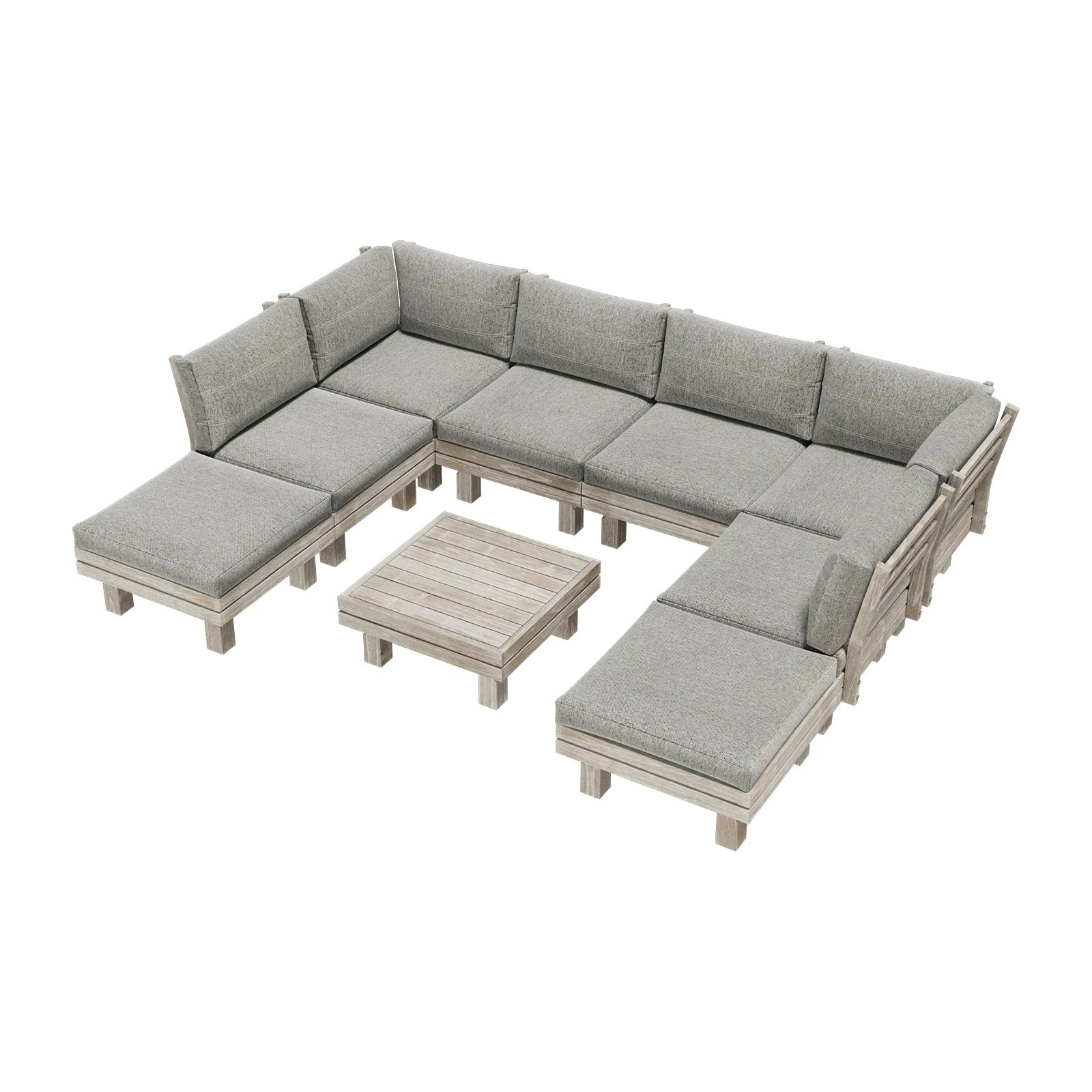 1 Livsip 9PCS Outdoor Sofa Set Wooden Lounge Setting Table Chair - Beige, 1 of 9