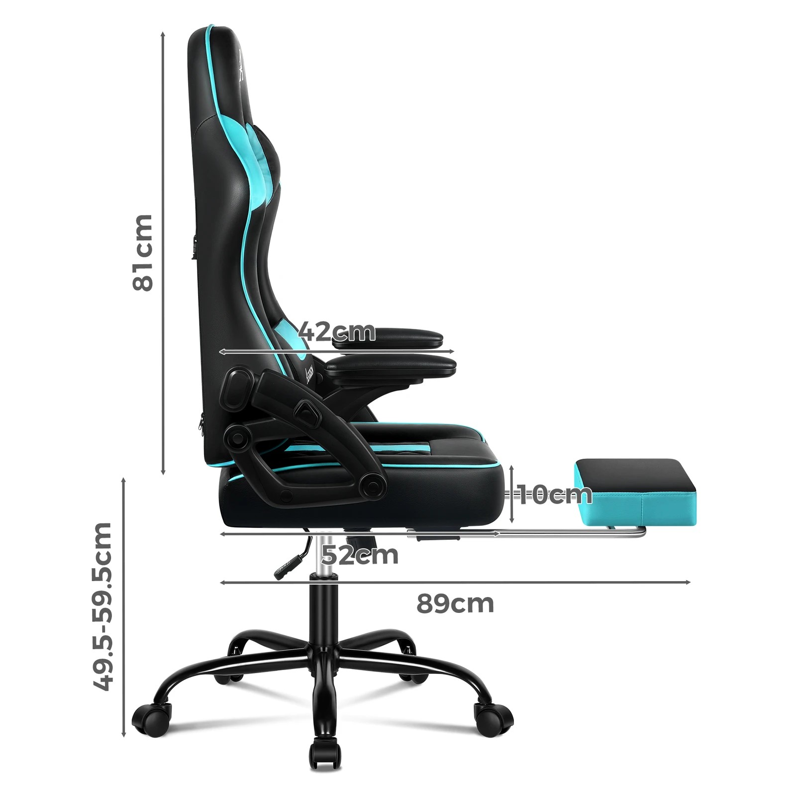 10 Alfordson Gaming Office Chair Massage Computer Footrest Leather - Cyan, 10 of 10