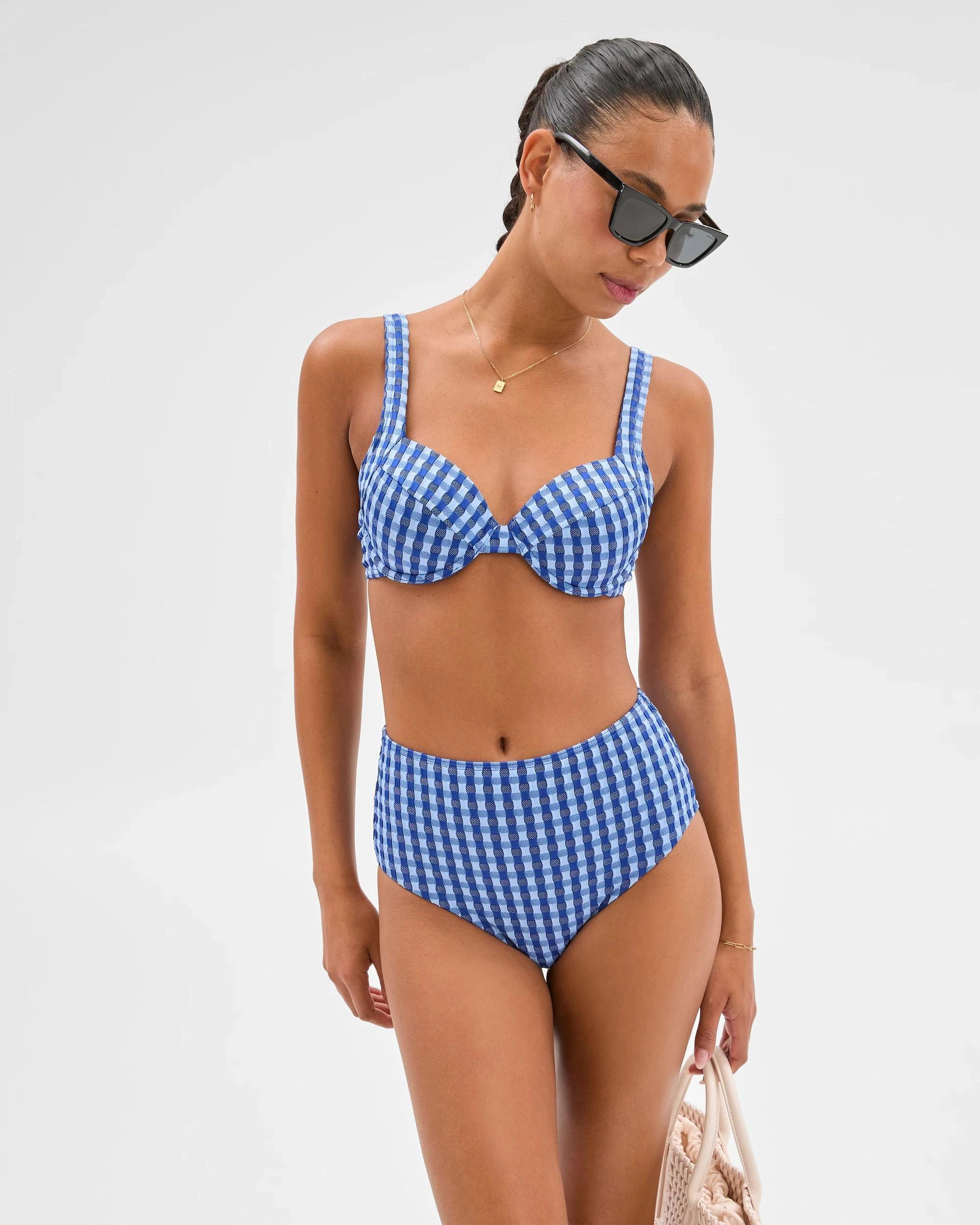 1 Target Shape Your Body Resort Balconette Underwire Check Bikini Top NAVY BLUE CHECK, 1 of 6