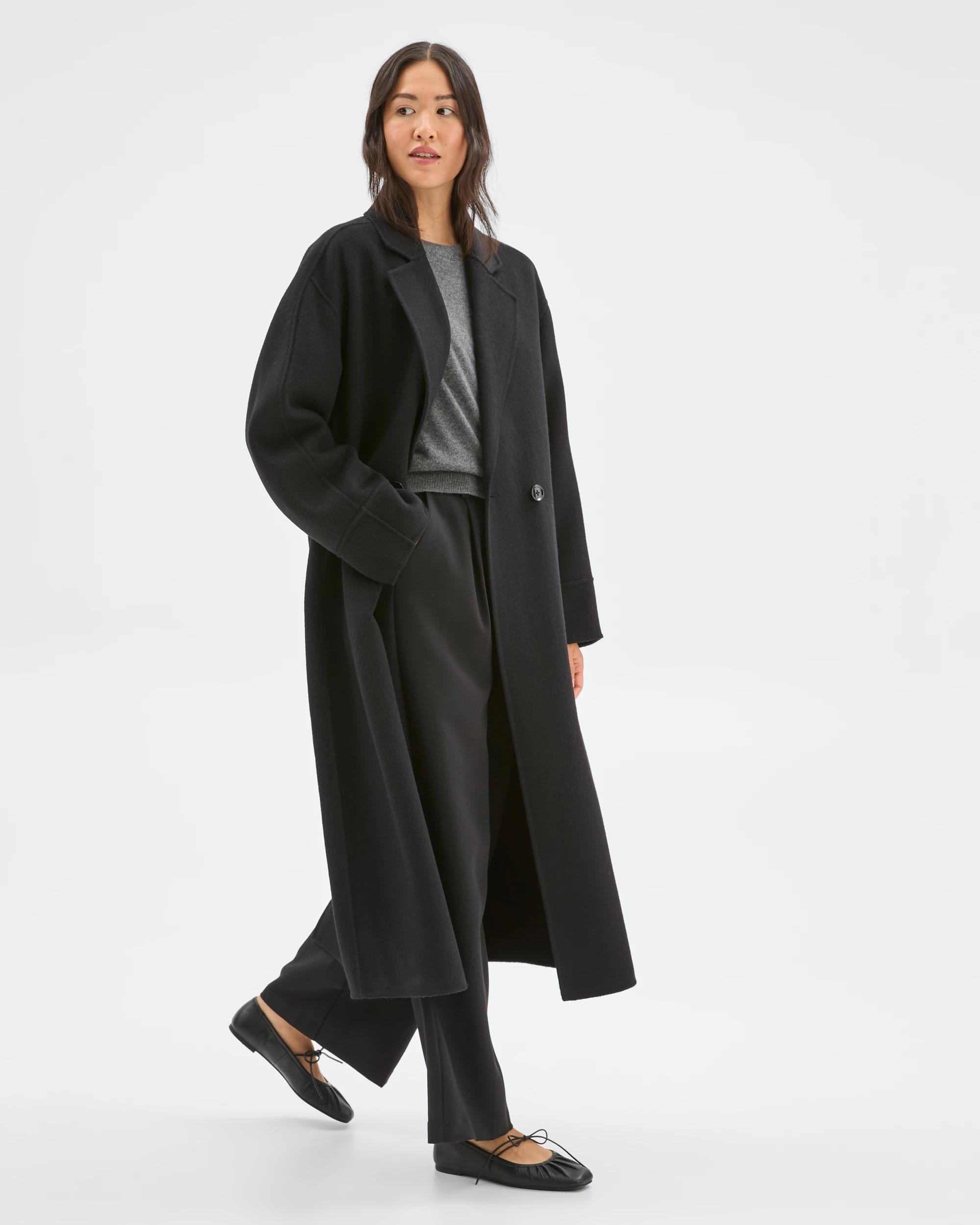 5 Preview Wool Blend Double Breasted Cocoon Coat BLACK, 5 of 7