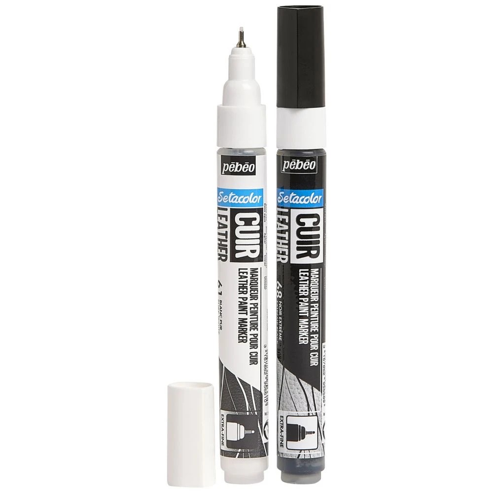 2 Pebeo Setacolor Leather Marker Black/White 2 Pack, 2 of 3