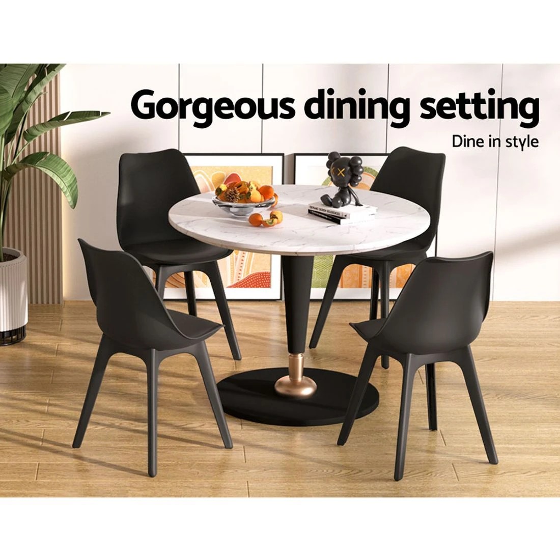 7 Artiss Dining Chairs Set of 4 Leather Plastic DSW Replica - Black, 7 of 8