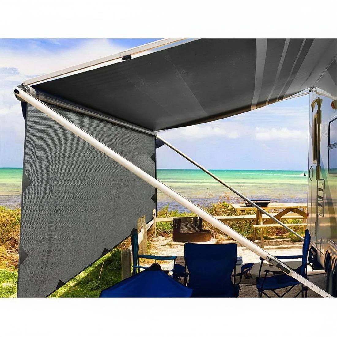 4 Caravan Privacy Screen Roll Out Awning 4.3X1.95M End Wall Side Sun Shade - Grey, 4 of 6