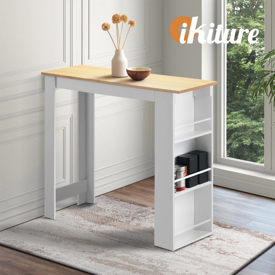 5 Oikiture Bar Table Dining Storage Shelf Kitchen Pub Home Office Desk Wine Rack
 - Multi, 5 of 10