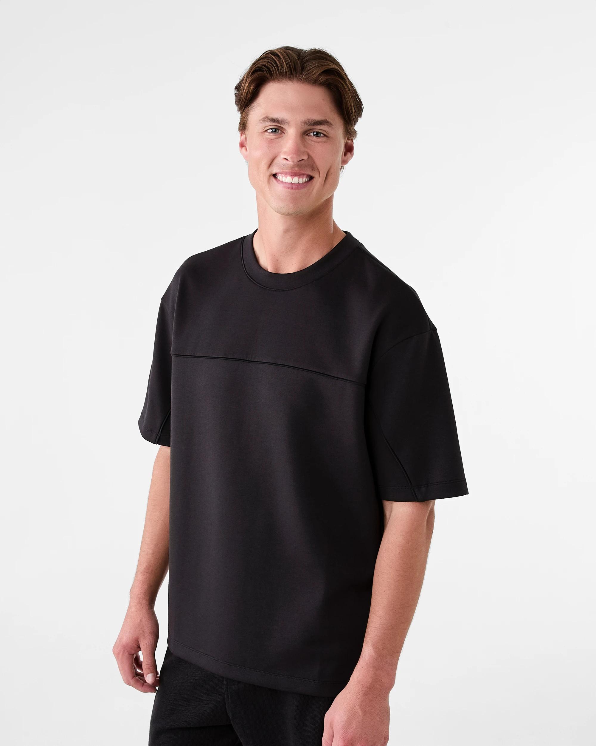 2 Active Mens Oversized Piping Scuba T-shirt Black, 2 of 6