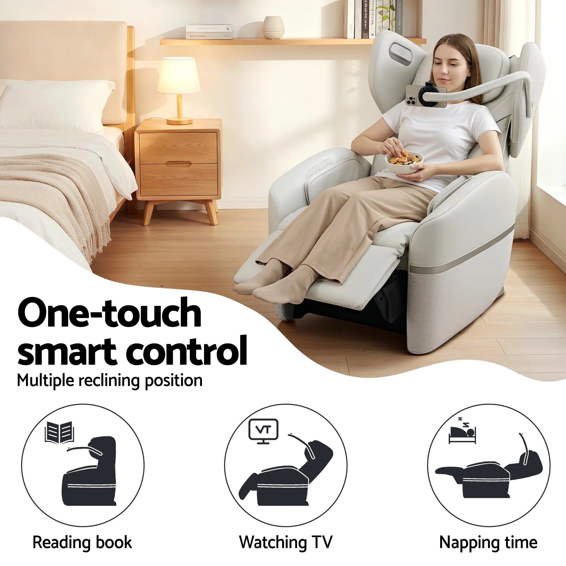 2 Livemor Massage Chair Electric Vibration Recliner Chair - Beige, 2 of 5
