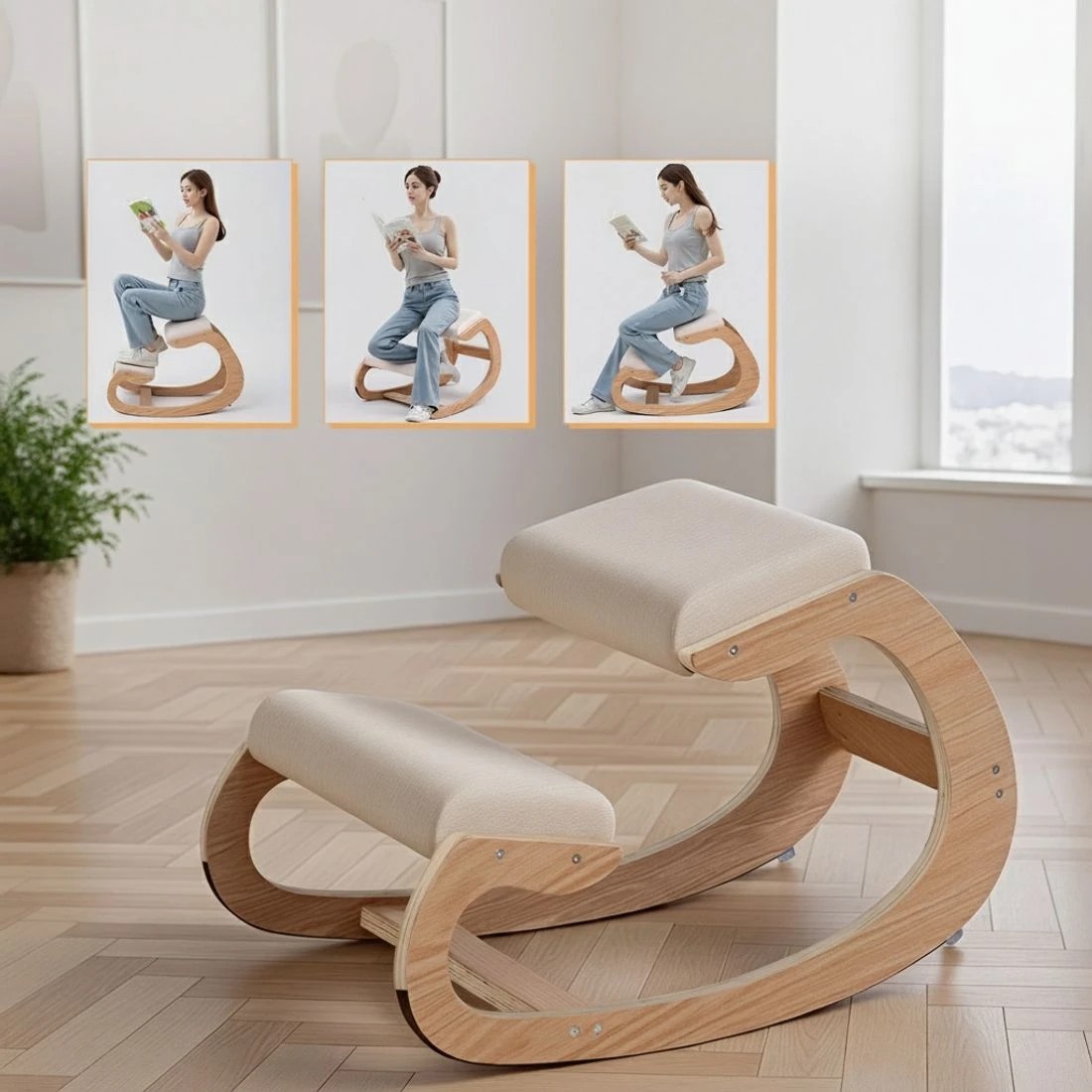 5 Artiss Kneeling Chair Ergonomic Posture Chair with Memory Foam Balance Stool - Beige, 5 of 8