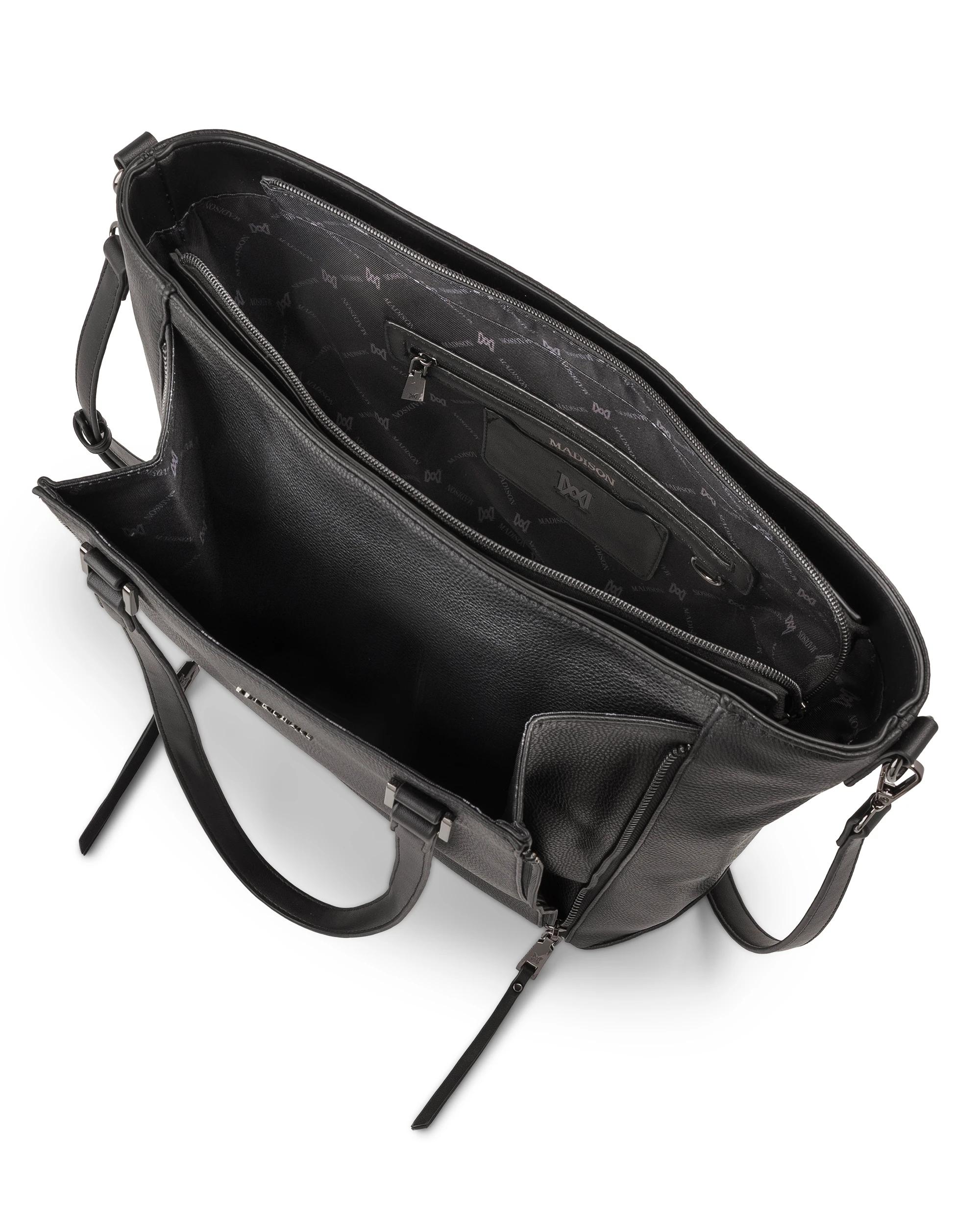 5 Madison Accessories Amelia Large Zip Detail Tote BLACK GUNMETAL, 5 of 8