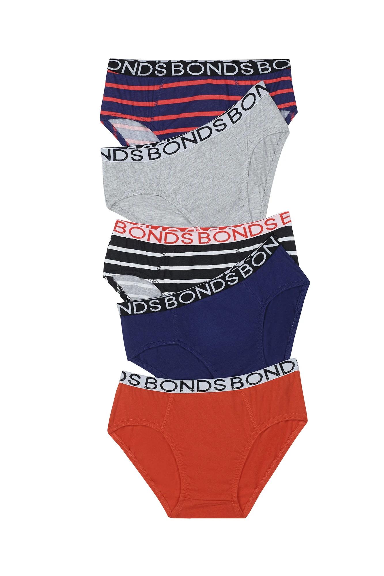 1 Bonds Boys Briefs 5 Pack UWNU5A_X79 NAVY ORANGE STRIPE, 1 of 1