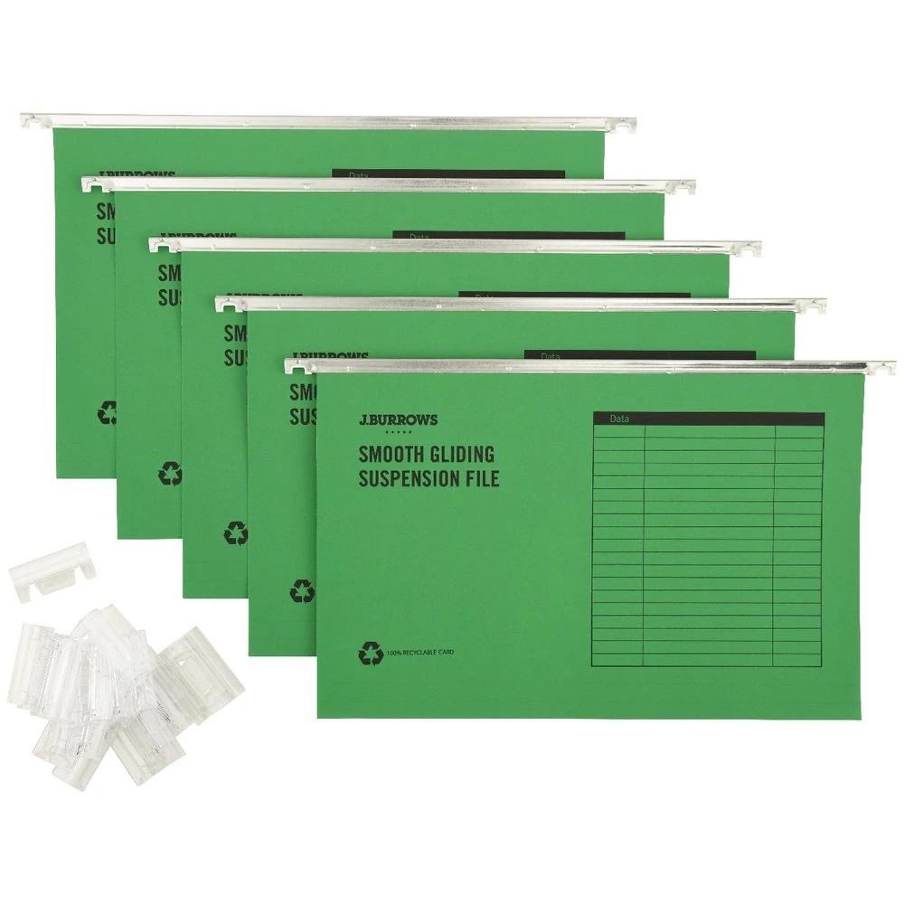 2 J.Burrows Foolscap Suspension Files Green 25 Pack, 2 of 3