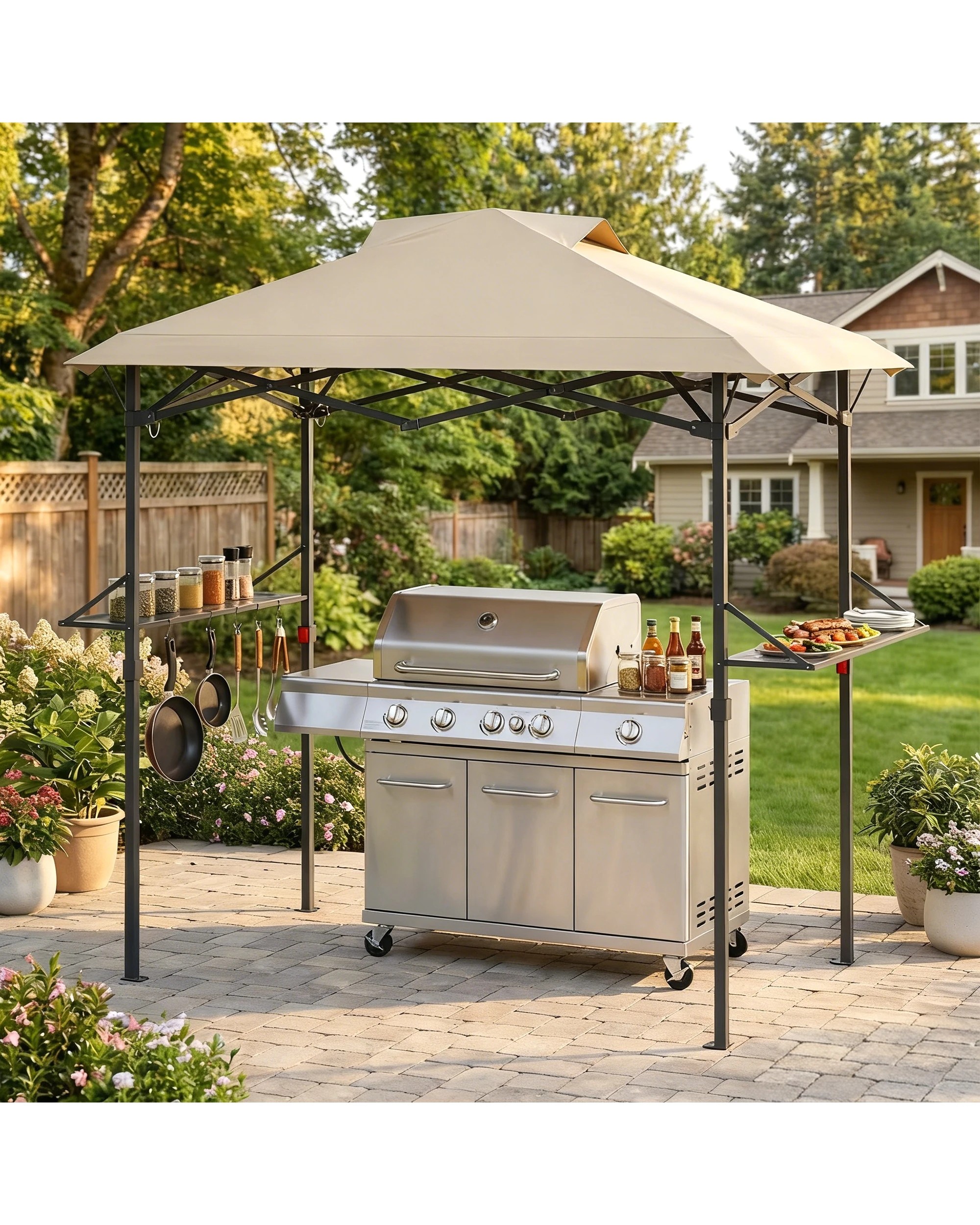 4 Advwin Grill BBQ Gazebo Outdoor Foldable -Beige, 4 of 8