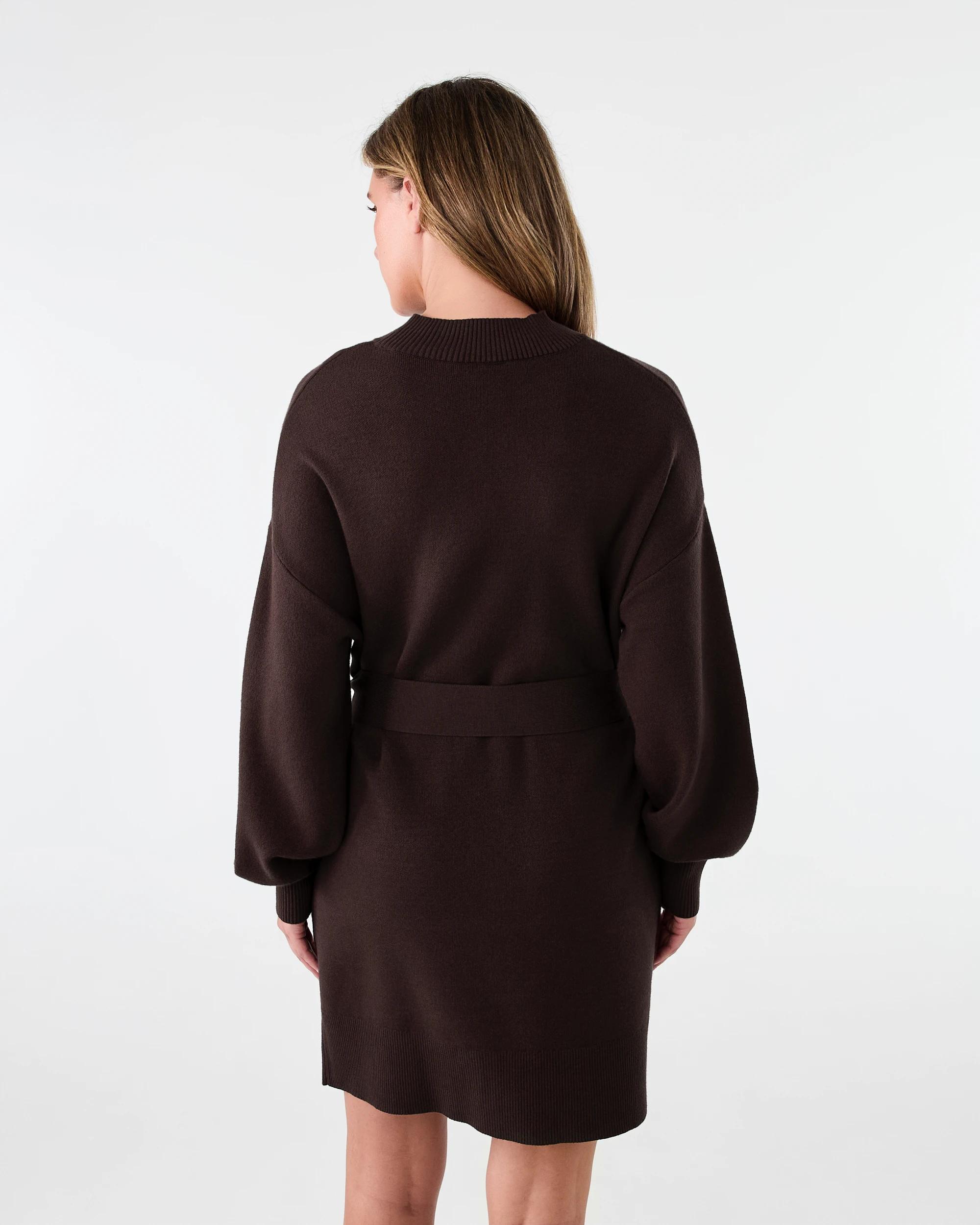 3 Long Sleeve True Knit Belted Mini Dress Melt Brown, 3 of 7