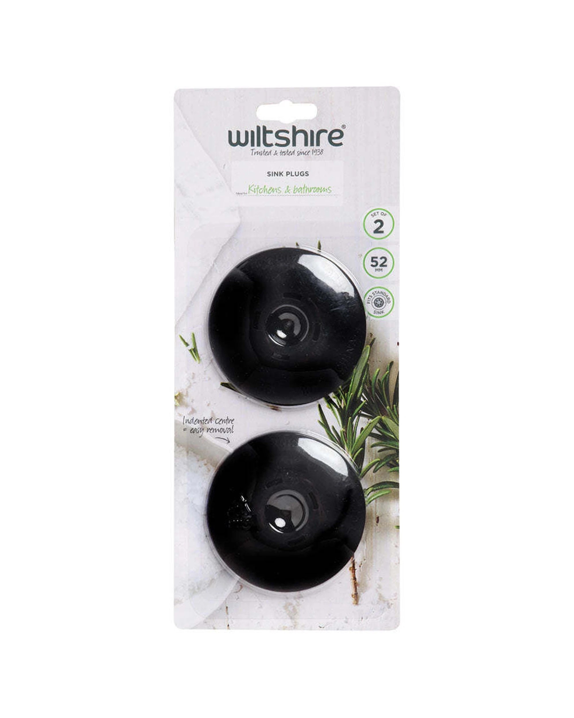 2 Wiltshire 2pc Kitchen Bathroom Standard Sink Drain Plug 52mm - Black, 2 of 2