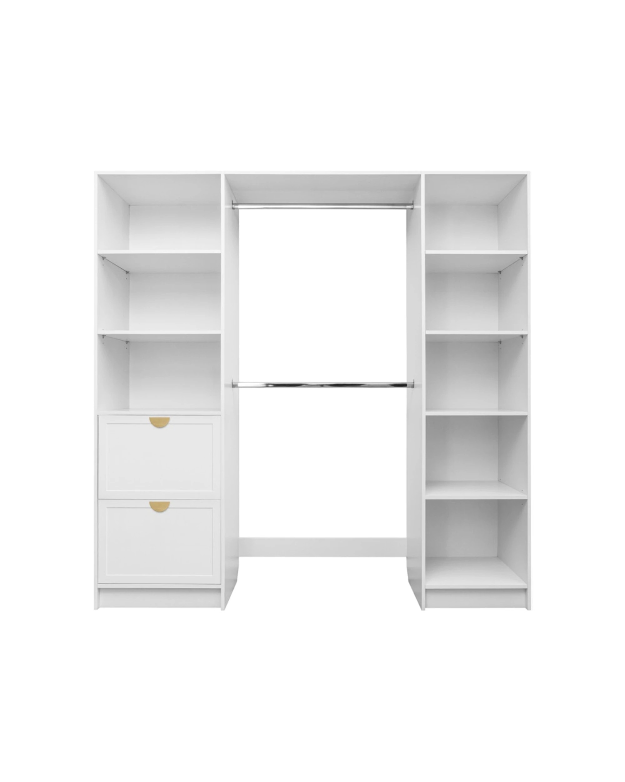1 European Cabinetry Basel Walk In Wardrobe Kit VJ Panel Brass Half Moon Handle - White, 1 of 3