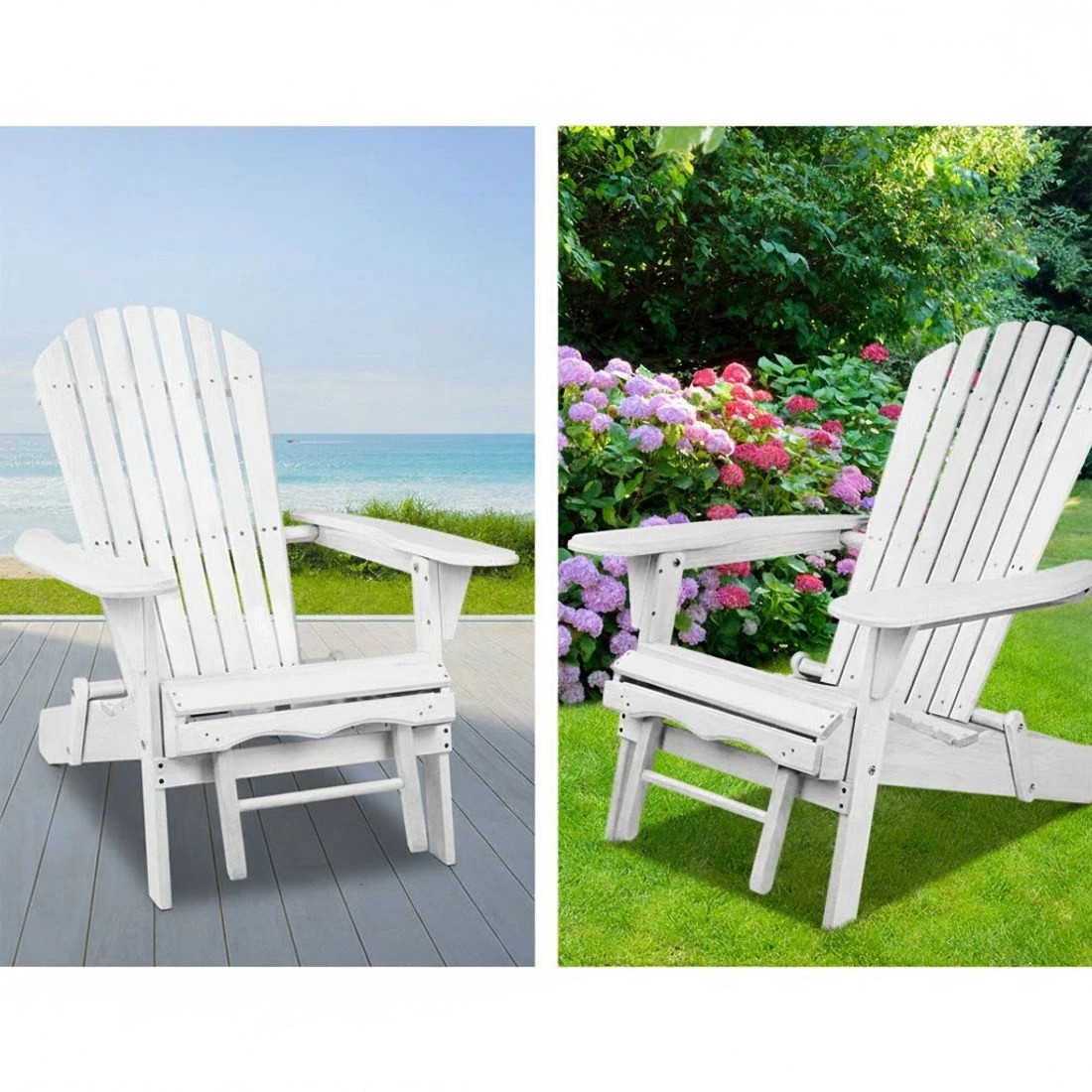 3 Gardeon Sun Lounge Outdoor Chairs Wooden Foldable Patio Furniture Adirondack - White, 3 of 6