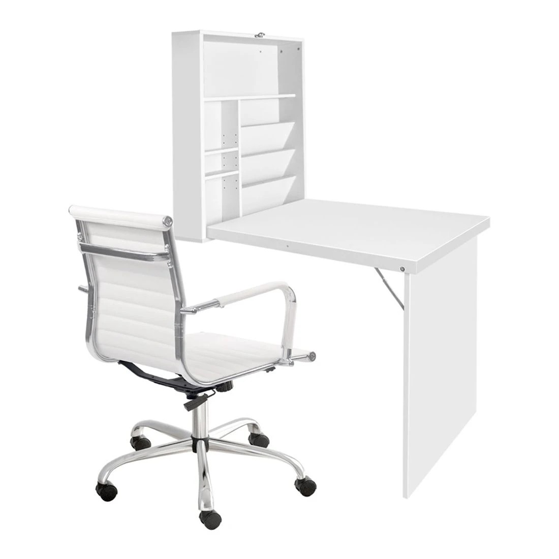 3 Artiss Computer Desk Office Chair Set PU Leather Wall Mount Foldable Table - White, 3 of 7