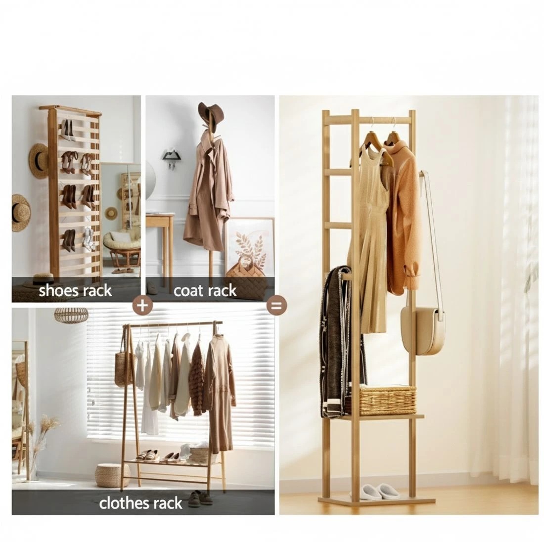 4 Artiss Clothes Rack Airer Coat Stand Bamboo - Natural, 4 of 4