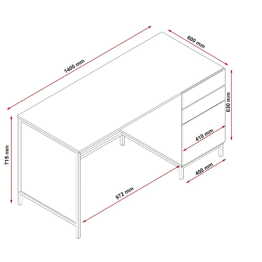 6 Stockholm 3 Drawer 1400mm Desk Walnut Black Desks, Tables and Workstations, 6 of 7