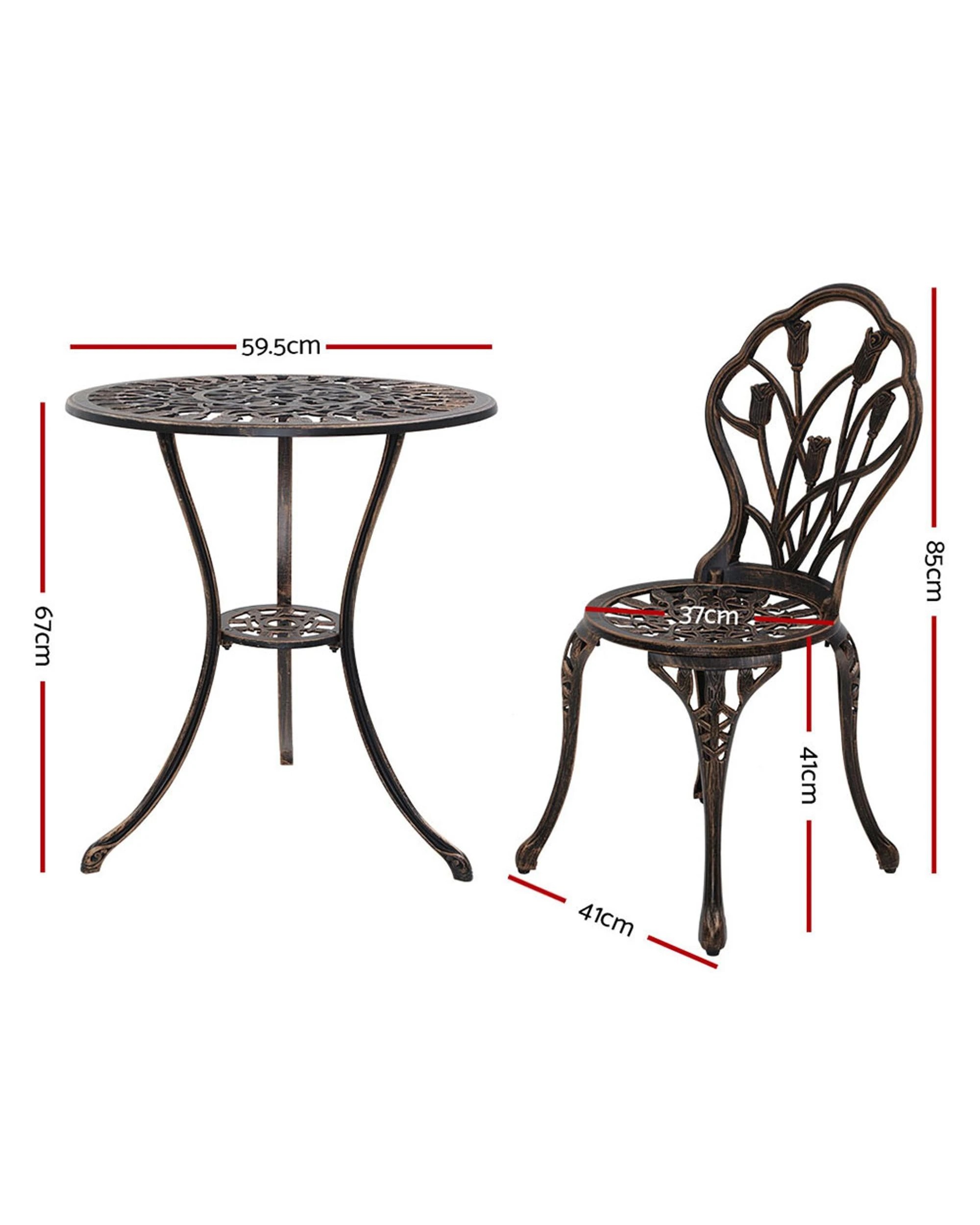 2 Gardeon 3PC Outdoor Setting Bistro Set Chairs Table Cast Aluminum Patio Furniture Tulip Bronze - Bronze, 2 of 5