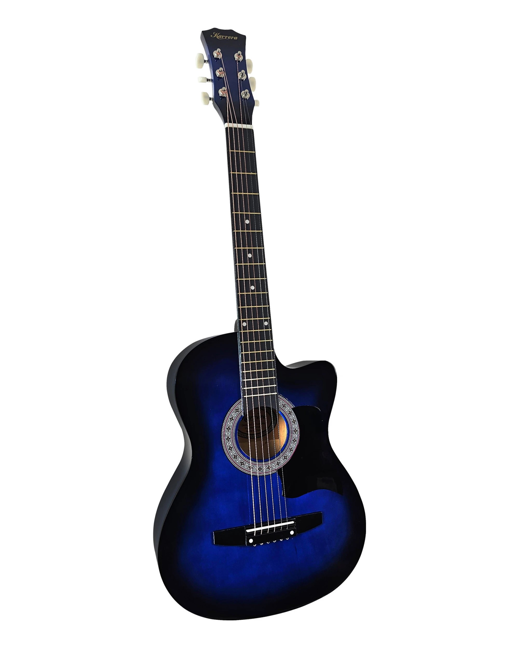 1 Karrera 38in Cutaway Acoustic Guitar with Guitar Bag in Blue Burst - Blue, 1 of 10