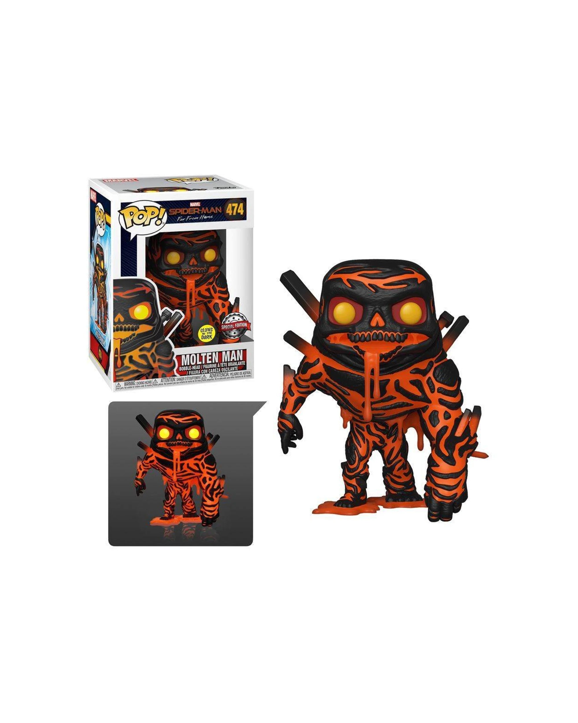 2 Pop Vinyl Spider-Man Far From Home Molten Man Glow In The Dark 10cm Figure - Multi, 2 of 3