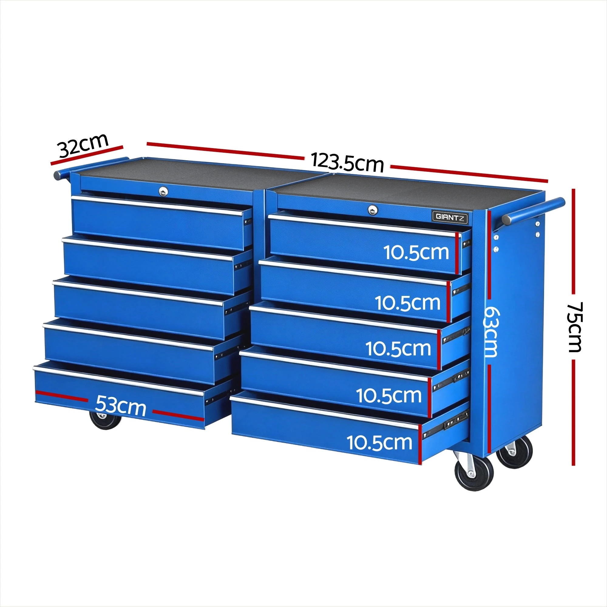 1 Giantz Tool Chest Trolley 10 Drawers Toolbox Storage - Blue, 1 of 7