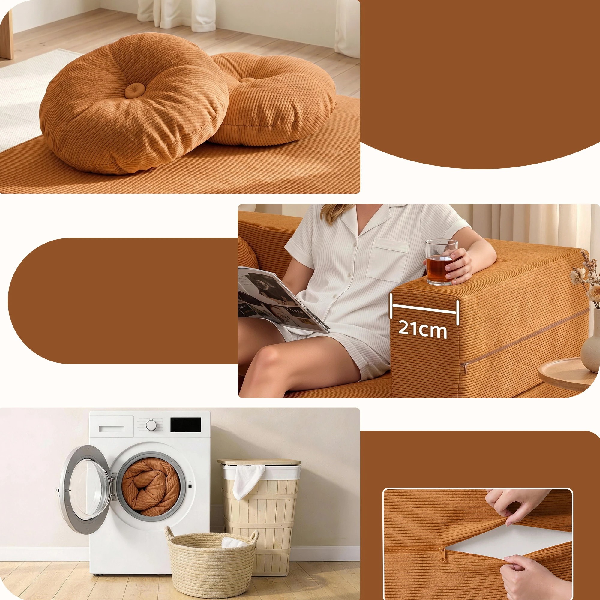 8 Artiss Folding Sofa Bed Floor Couch 2-in-1 Convertible Futon Loveseat - Orange, 8 of 10