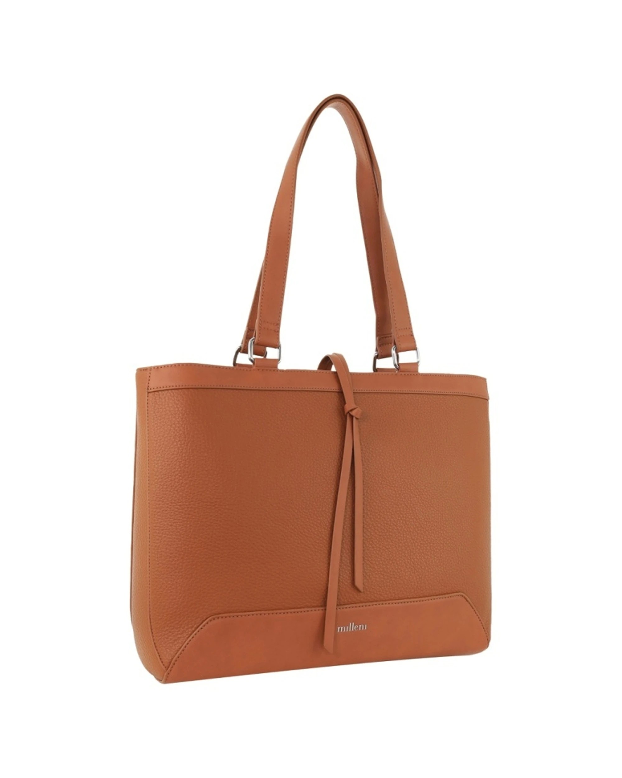 1 Milleni Vegan Leather Tote Bag With Twin Handles Practical Minimalist Design Hardware 41cm - Brown, 1 of 4