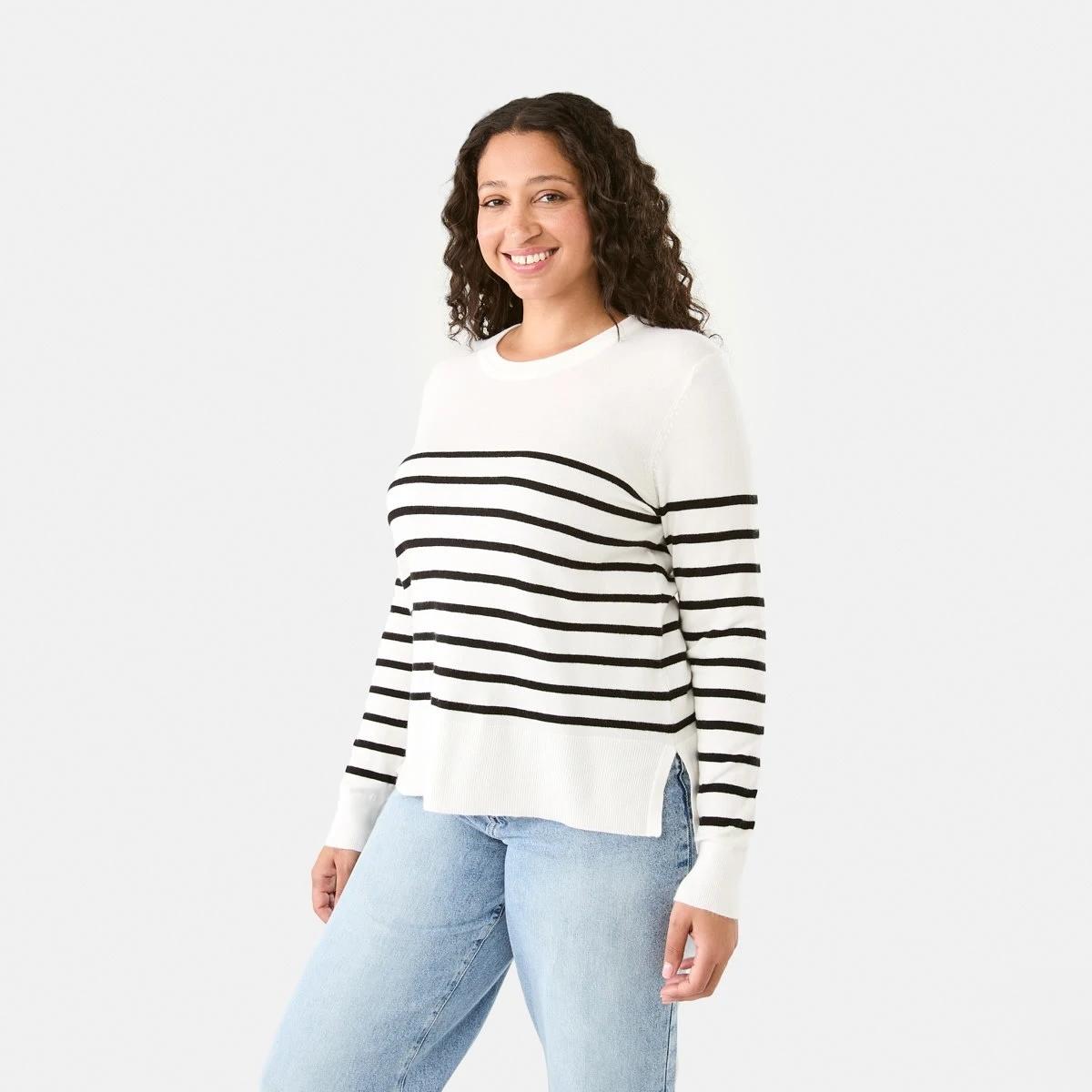 2 Crew Neck Lightweight Jumper Blk Strp, 2 of 7