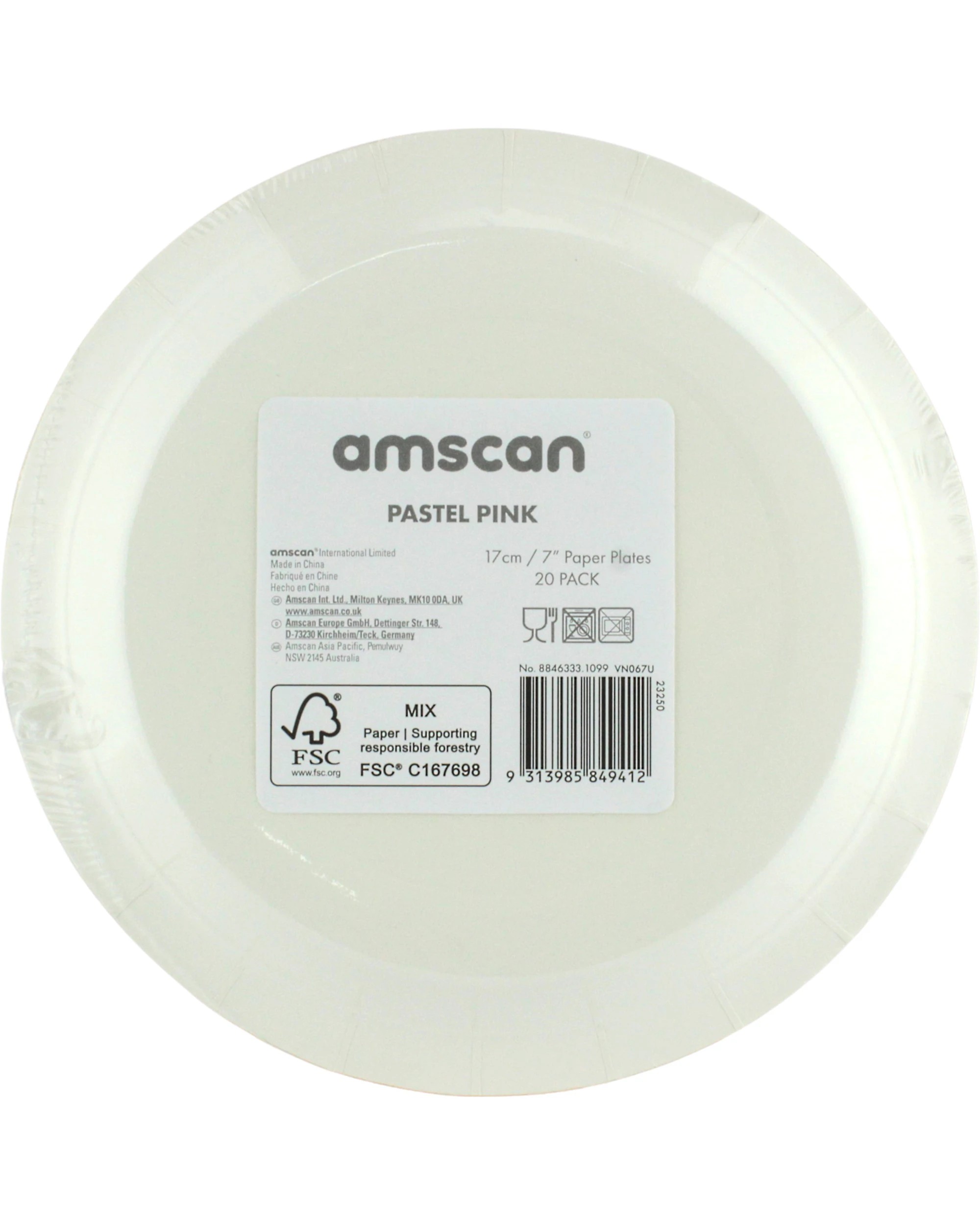 3 Amscan 17cm Round Paper Plates NPC Pack of 20 - Pastel Pink - Pastel Pink, 3 of 3